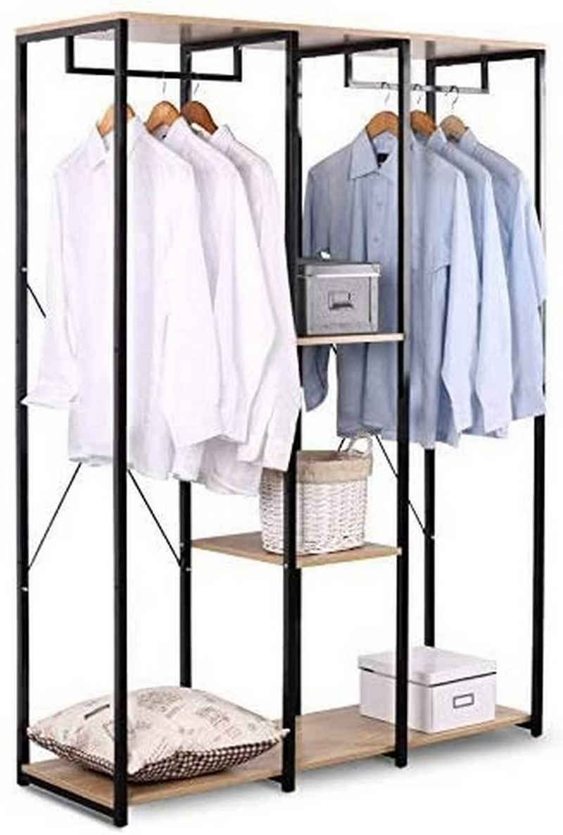 EUGAD Kleiderständer, Wäscheständer Garderobenständer mit Ablage Schwarzrohre und Eiche Platte