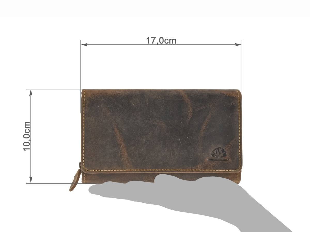 Greenburry Geldbörse "Vintage" Leder Portemonnaie Damen 17x10cm antik braun, mit 14 Kartenfächern und Reißverschluss-Münzfach