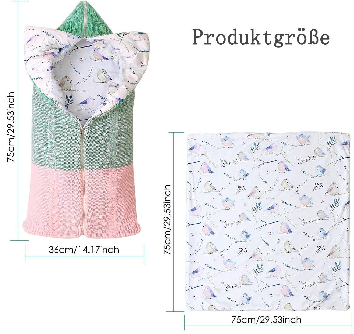 Babydecke Juoungle Kinderwagen Multifunktional Decke, rosa,grün Neugeborenen Schlafsack Wickeldecke,