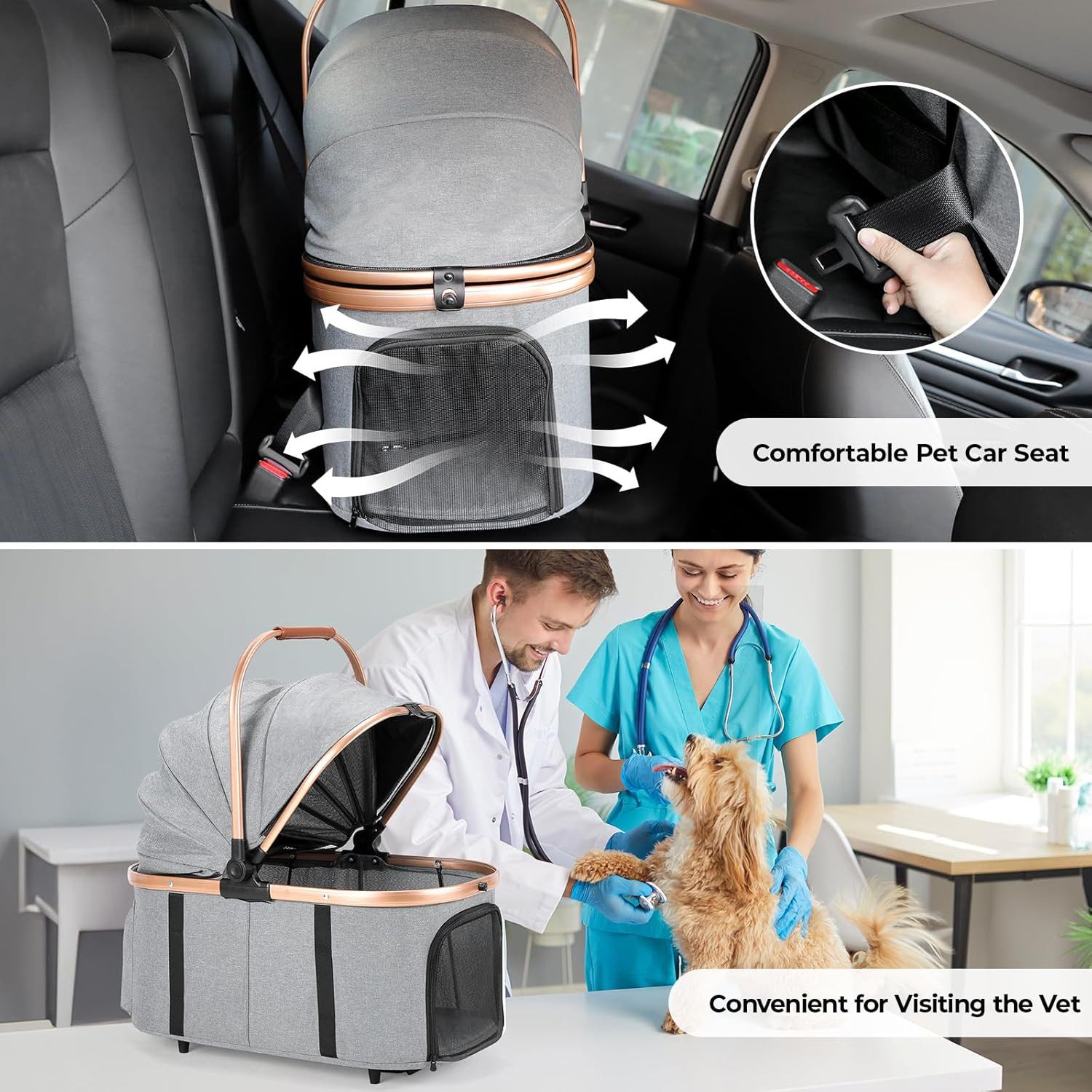 TLGREEN Hundebuggy 4-in-1 Großer Hundewagen, (Faltbar, 360° Gummiräder mit Schwingungsdämpfung), Katzenwagen – Bild 4 von 5