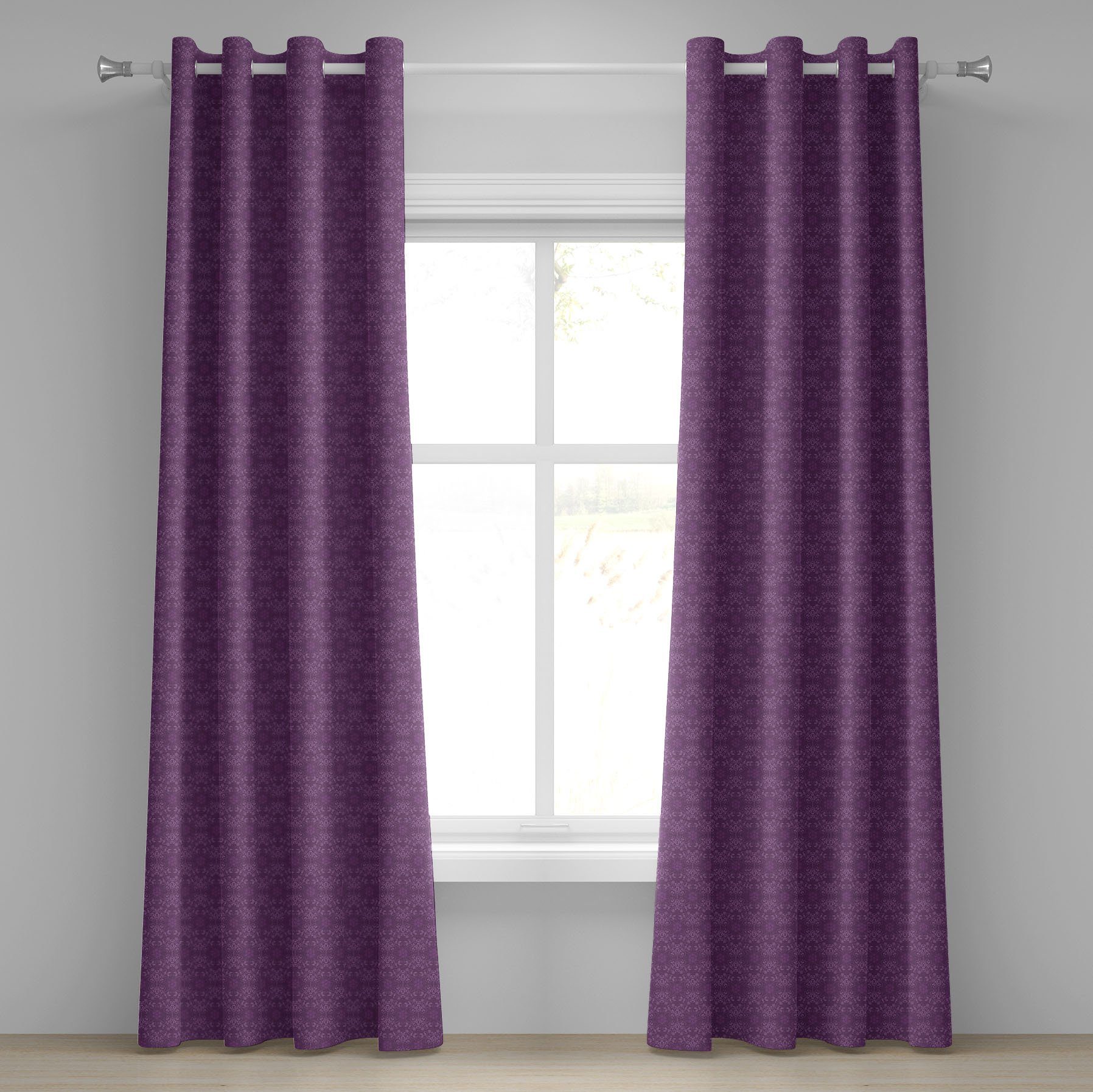 Gardine Dekorative 2-Panel-Fenstervorhänge für Schlafzimmer Wohnzimmer, Abakuhaus, Aubergine Anordnung Ornament