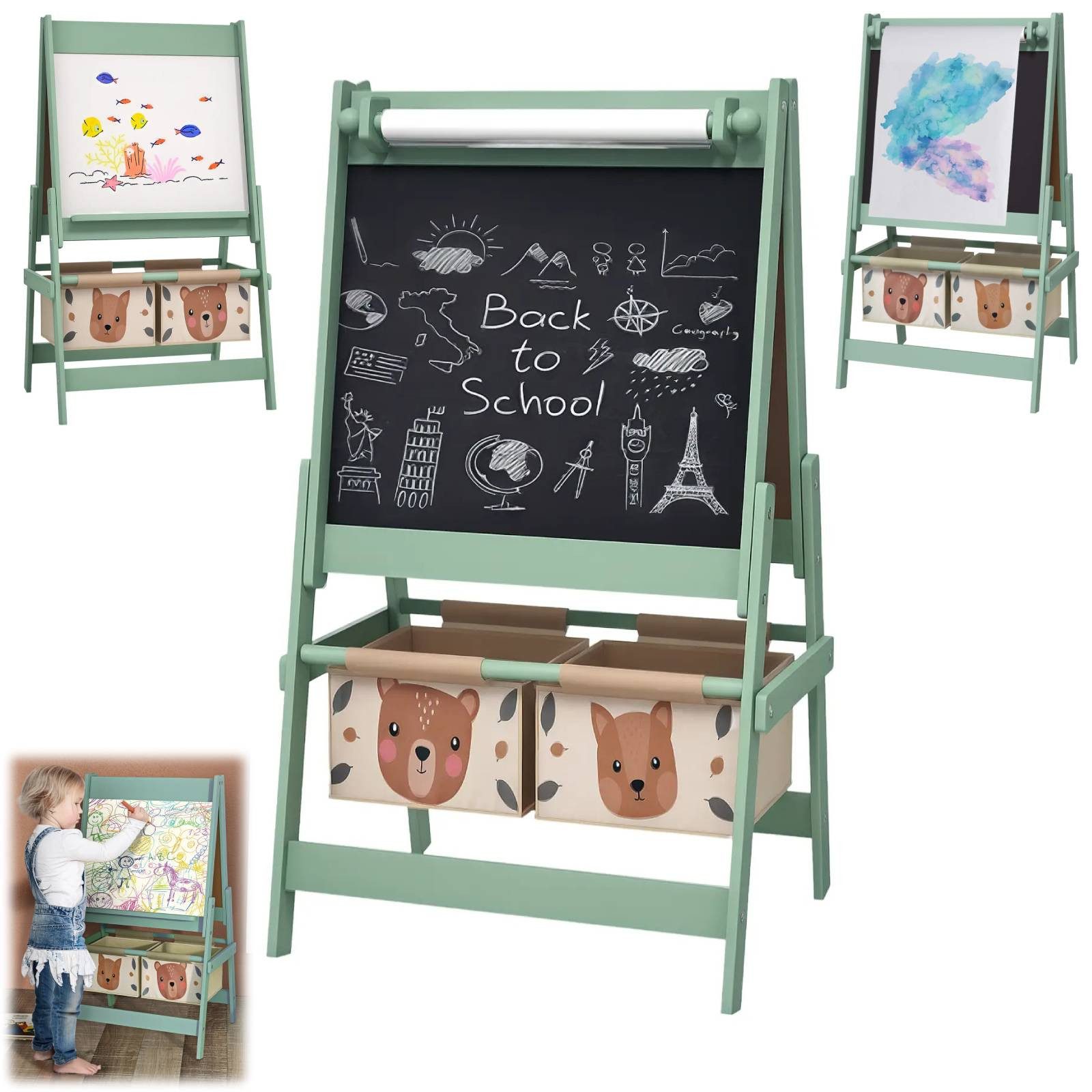 BlingBin Tafel 3-in-1 Doppelseitige Kinder Staffelei, Kindertafel Kreidetaf günstig online kaufen