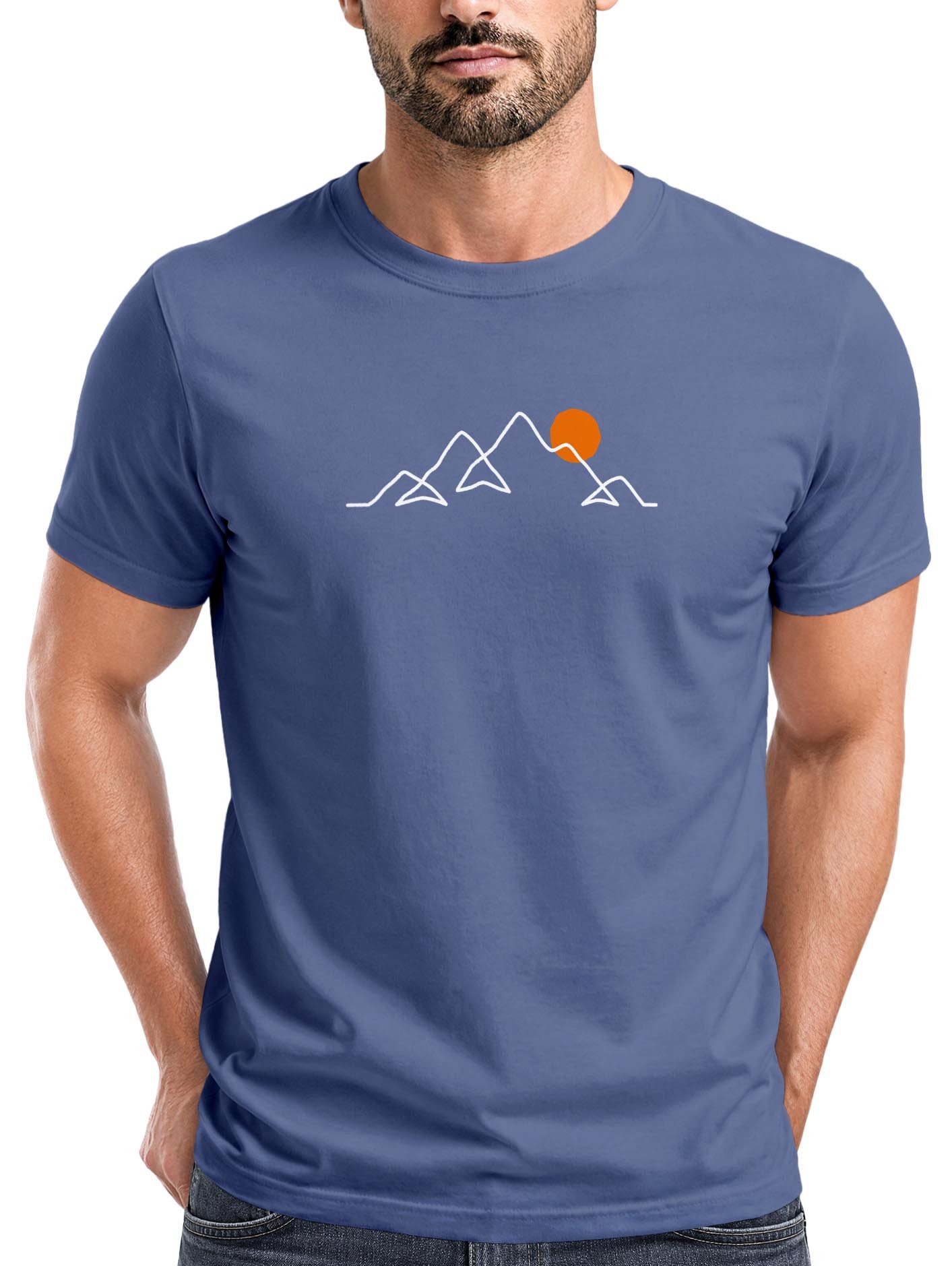 Neverless Print-Shirt Herren T-Shirt Frontprint Line-Art Berge Wandern Natur Outdoor mit Print