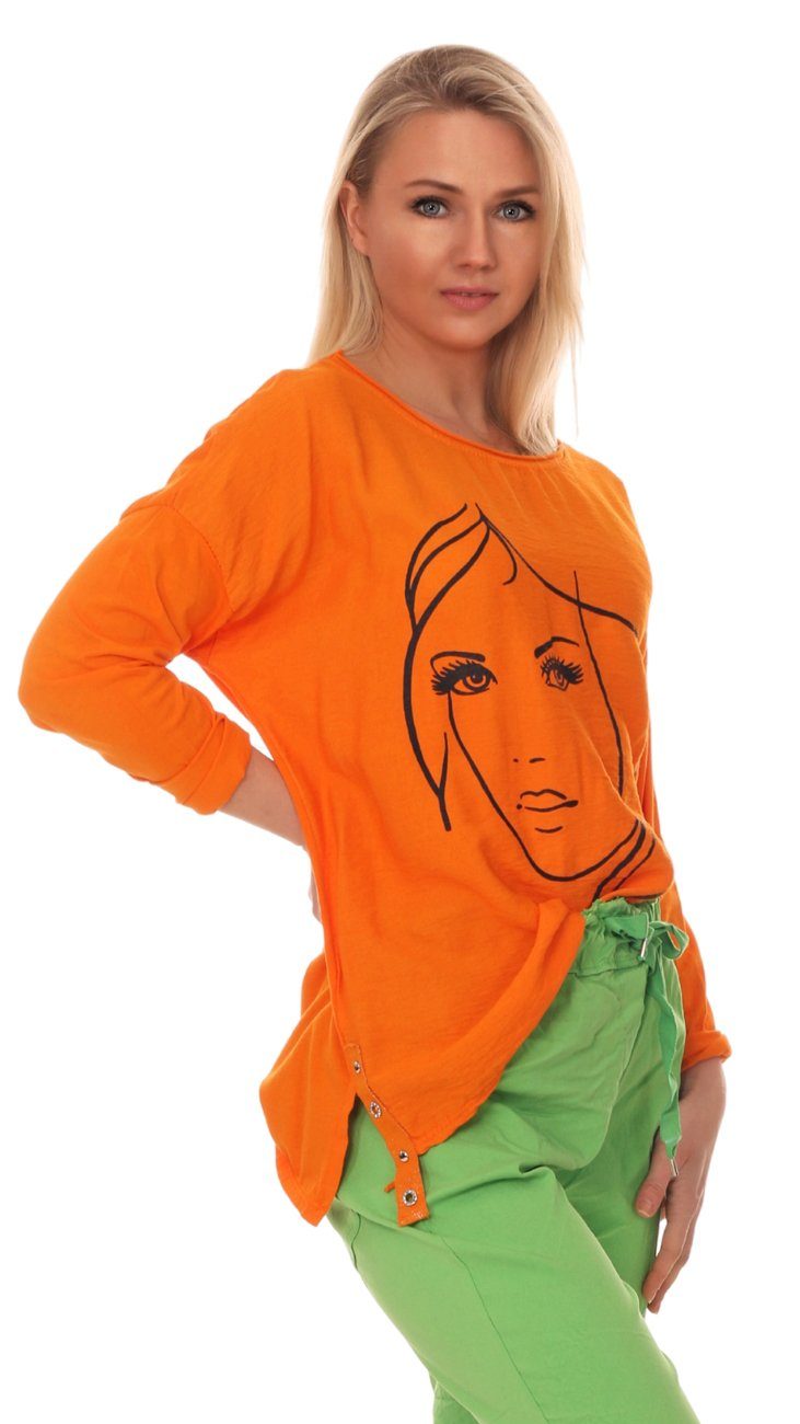 Charis Langarm Orange Moda Gesicht Langarmshirt Shirt