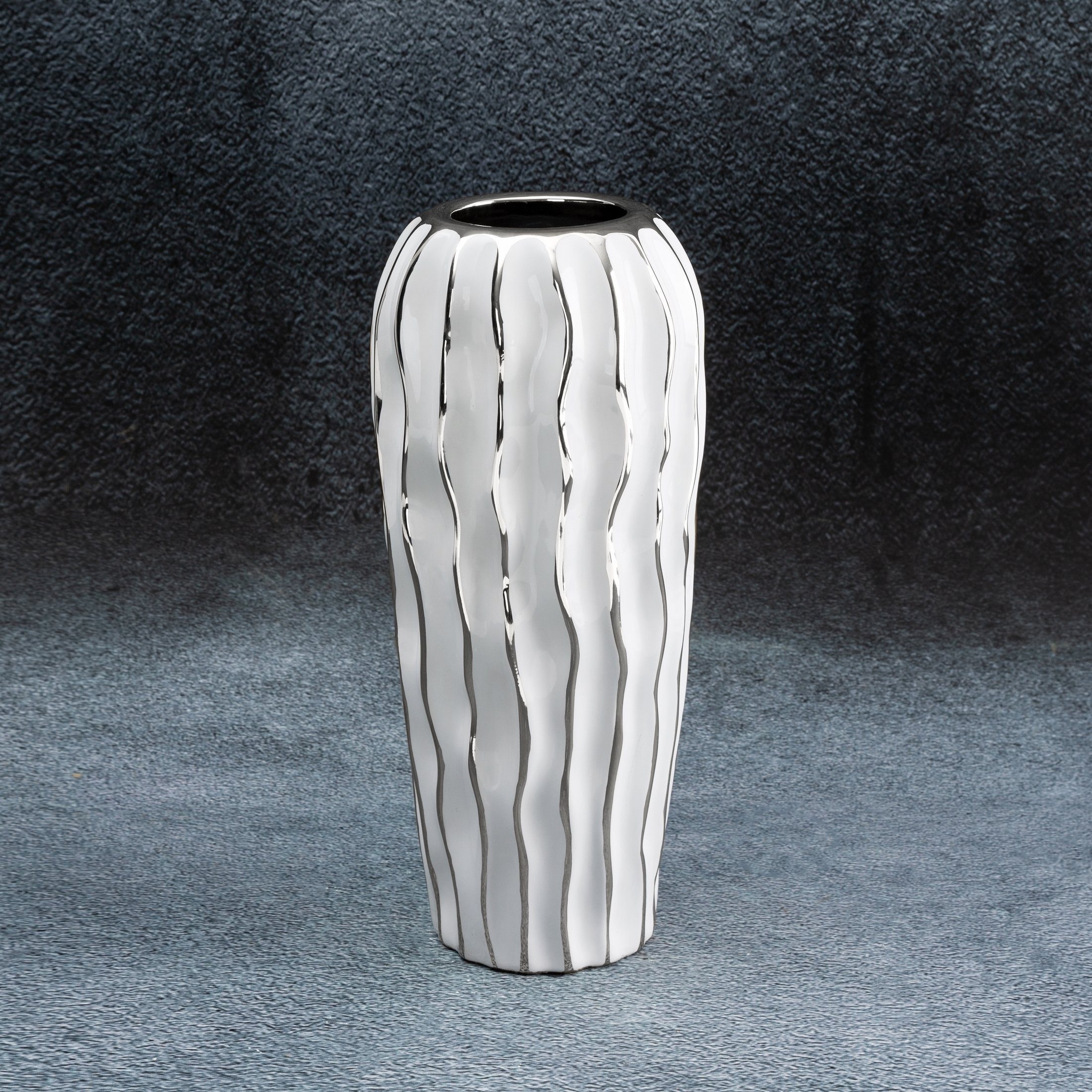 Eurofirany Dekovase SAVANA Keramikvase (1 Vase), Keramikvase,Größe 28x13 cm oder 34x15 cm, Farbe weiß/silber, weiß/gold