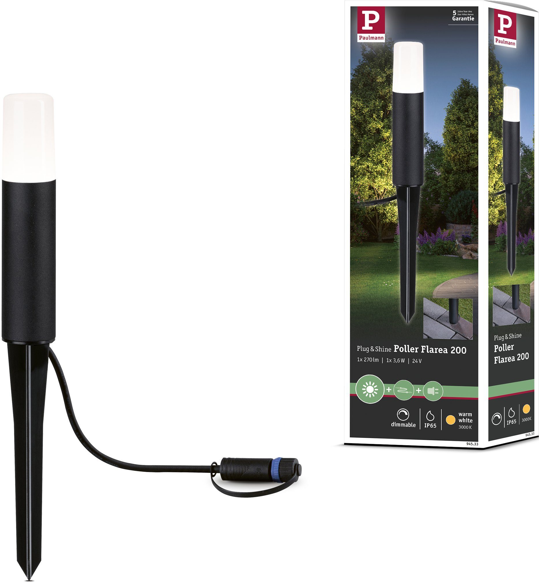 integriert, fest LED LED Pollerleuchte Home, Smart Paulmann LED-Modul Warmweiß, Flarea,