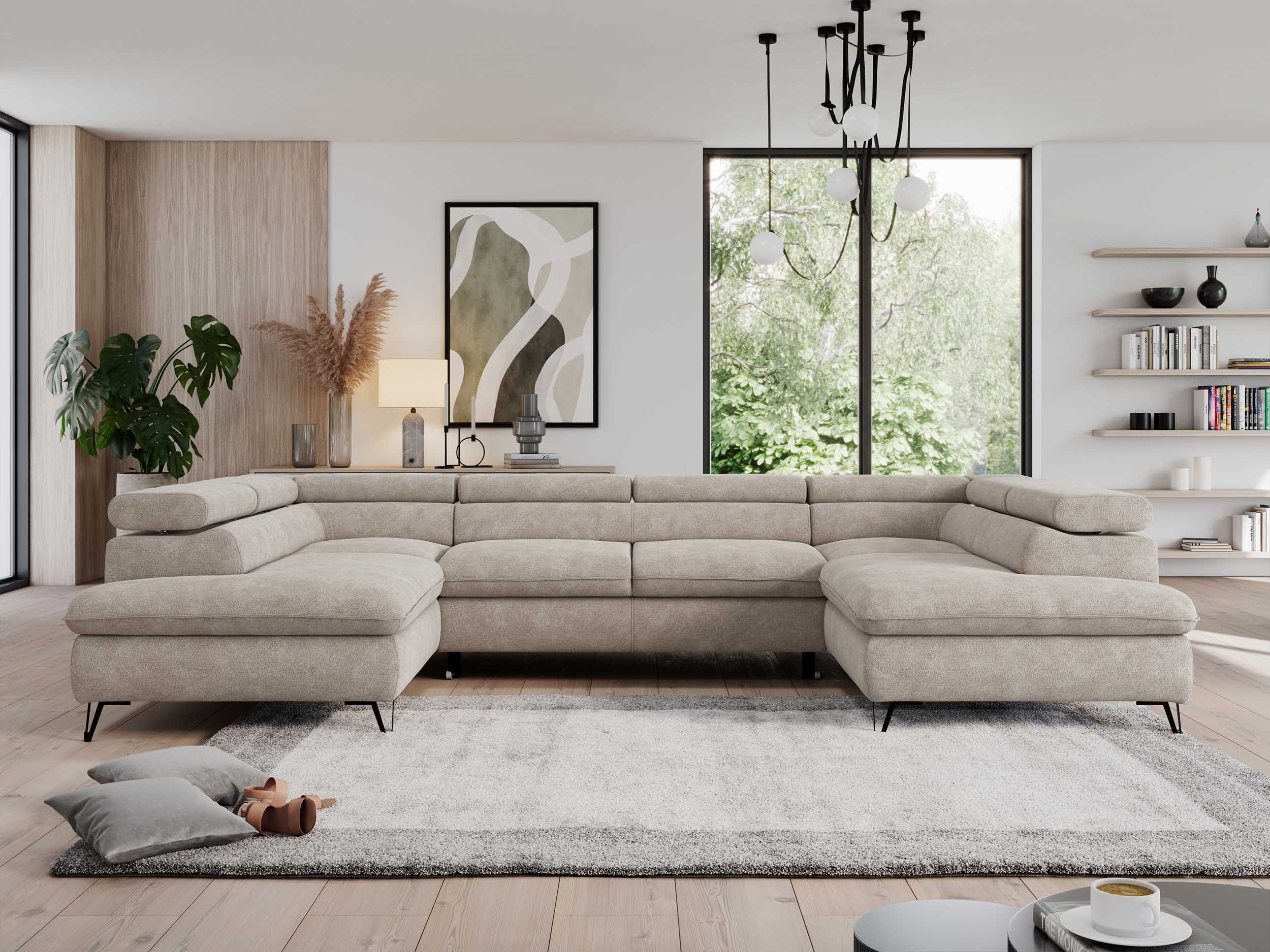 MKS MÖBEL Ecksofa PEDRO U, Set, Zwei Bettkästen, Wellenfedern, Metallbeine, große U-förmige Ecke, Schlaffunktion, mit verstellbaren Kopfstützen