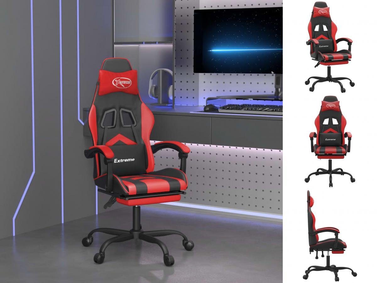 Drehbar vidaXL Schwarz Rot mit Fußstütze Gaming-Stuhl Kunstleder Computerstu Bürostuhl