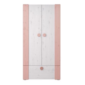 STEENS Kleiderschrank Kiefer Massiv 4-türig Kleiderschrank 200x202 cm Weiß washed/ rosa
