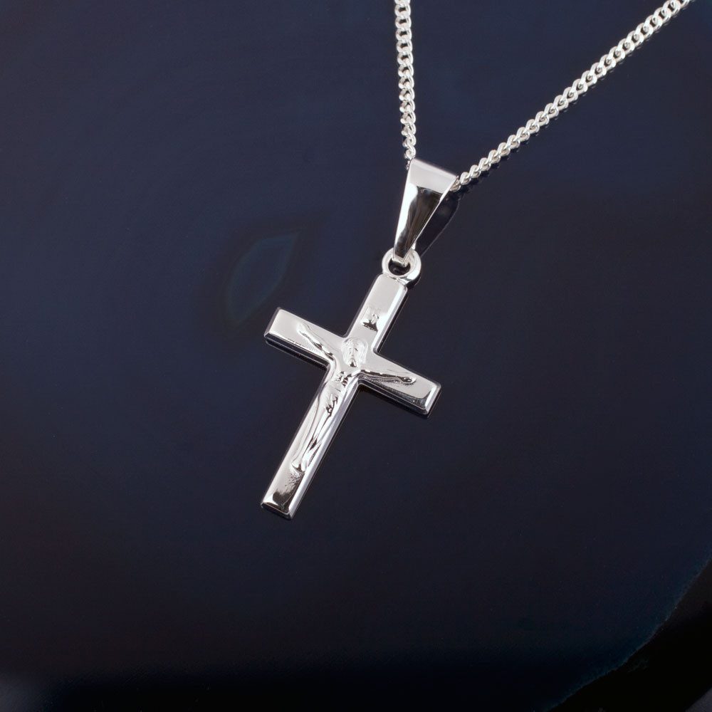 Order & Smile Schmuck Kreuzkette Kreuz Kette Silber 925: Kruzifix Anhänger Kommunion (Set, inkl. Kette), gestempelt