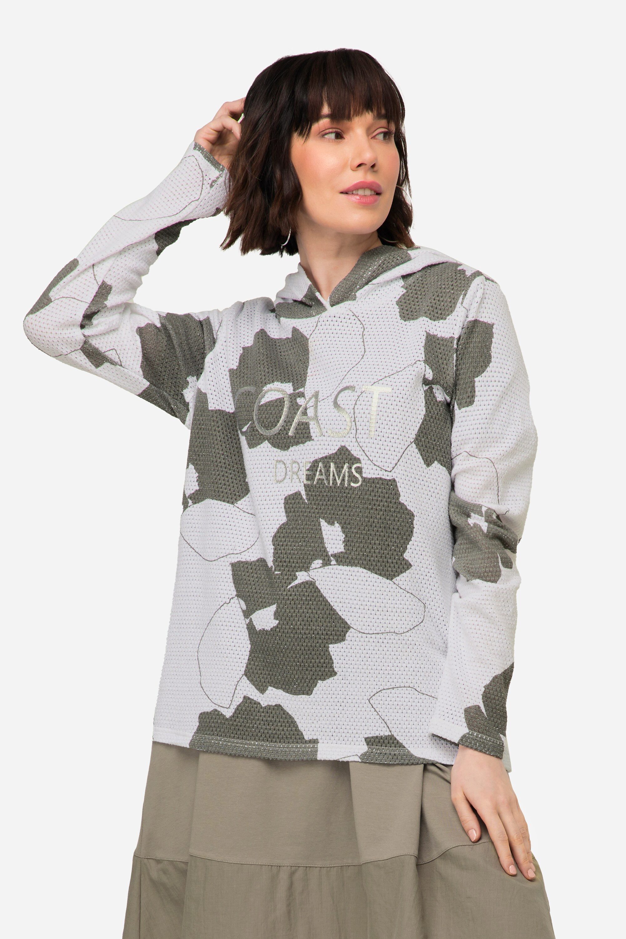 Laurasøn Sweatshirt Hoodie Blätter Print Netz-Kapuze günstig online kaufen