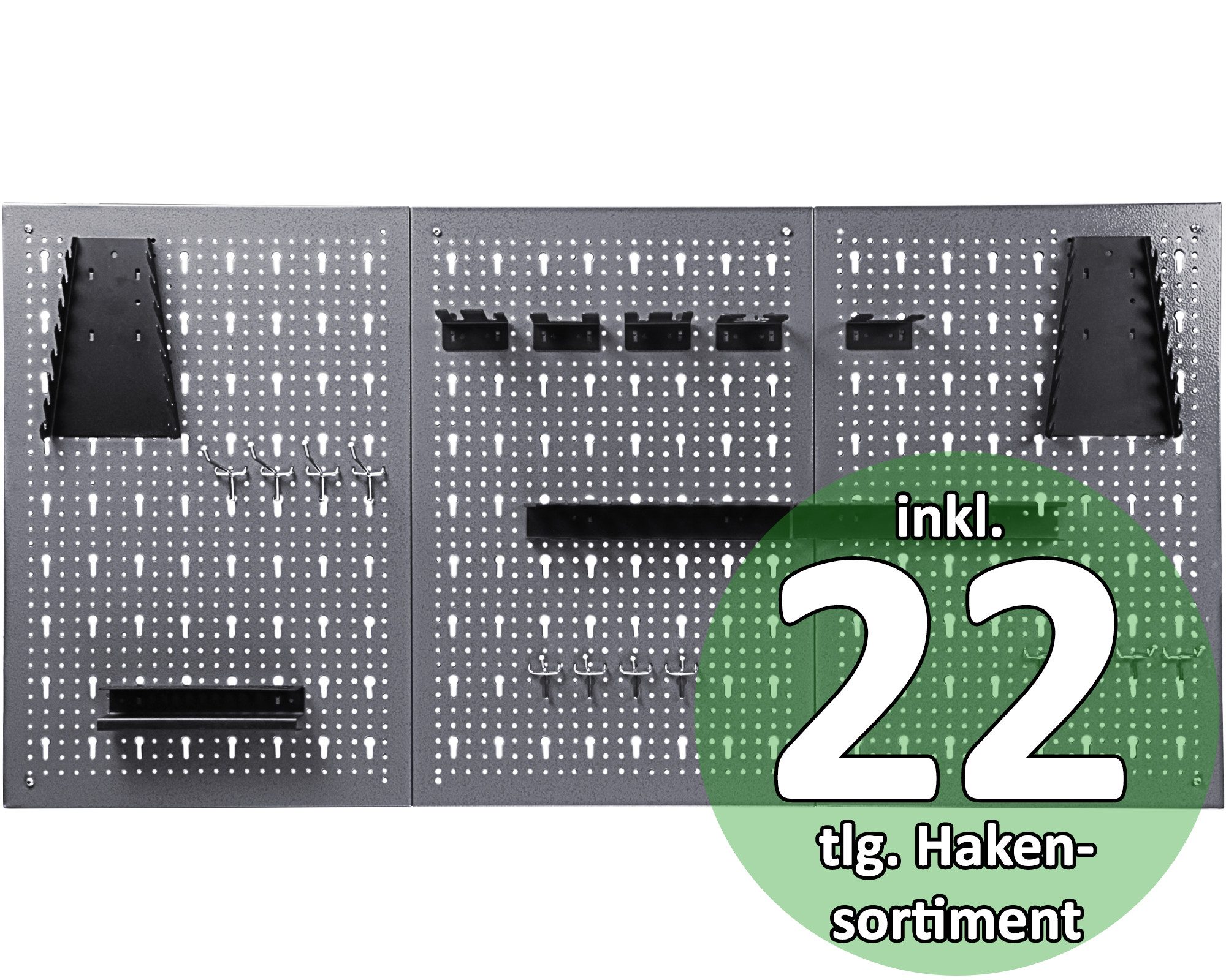 ONDIS24 Werkstatt-Set Uwe 240 cm mit 2 Werkbänken, 2 Lochwand-Sets, 22-TLG. Haken-Set, 120 cm Werkbank Arbeitshöhe 92 cm