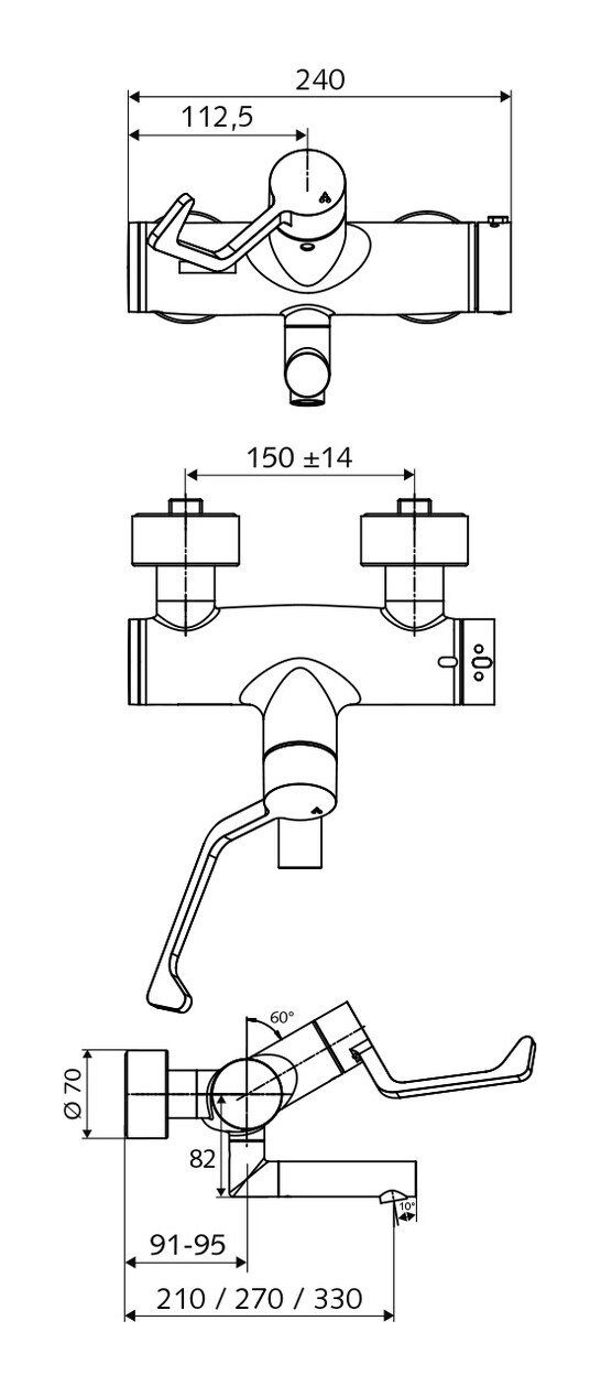 Schell Waschtischarmatur Vitus Aufputz Thermostat zur Klinik-Armhebel m. Ventil thermischen