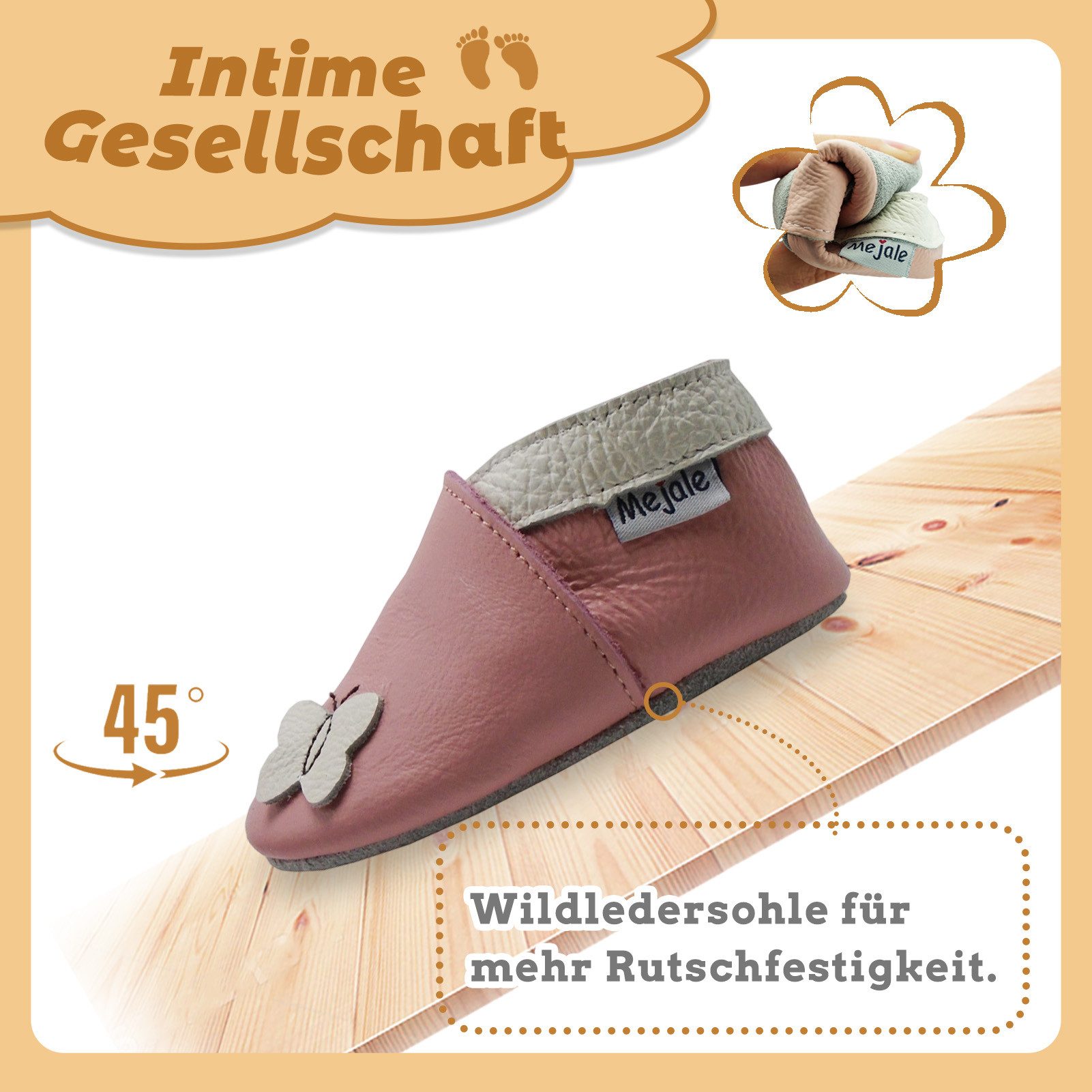 Mejale Weiche Leder Krabbelschuhe Lauflernschuhe Rosa 100% Leder Hausschuh