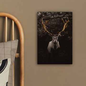 OneMillionCanvasses® Leinwandbild Hirschgeweih gold, (1 St), Leinwandbild fertig bespannt inkl. Zackenaufhänger, Gemälde, 20x30 cm