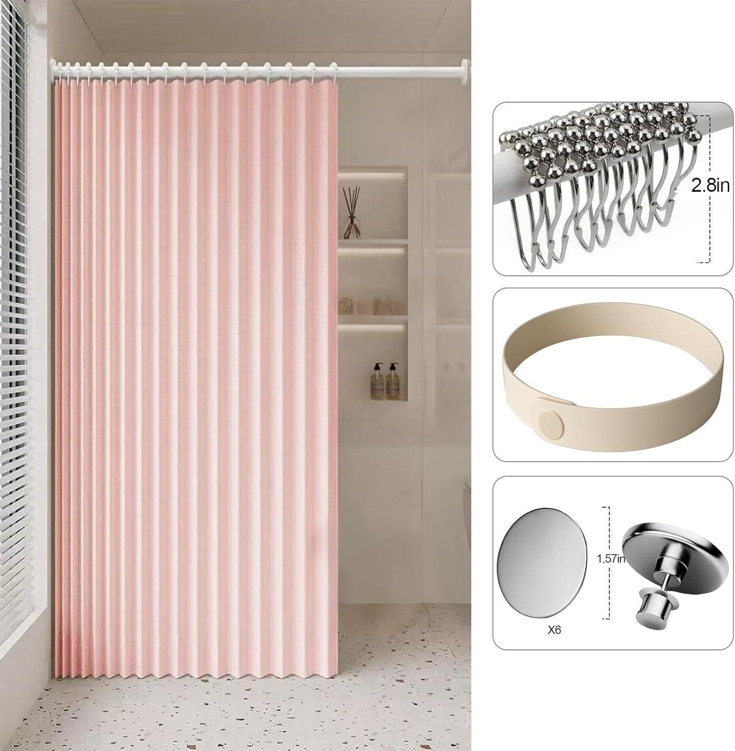 Minicloss Duschvorhang Wasserdichter Magnet-Falt-Duschvorhang, Verdickter Leinenoptik-Vorhang Breite 100 cm (1-tlg), Ideal für Badezimmer, Türrahmen, Schlafzimmer und als Raumteiler