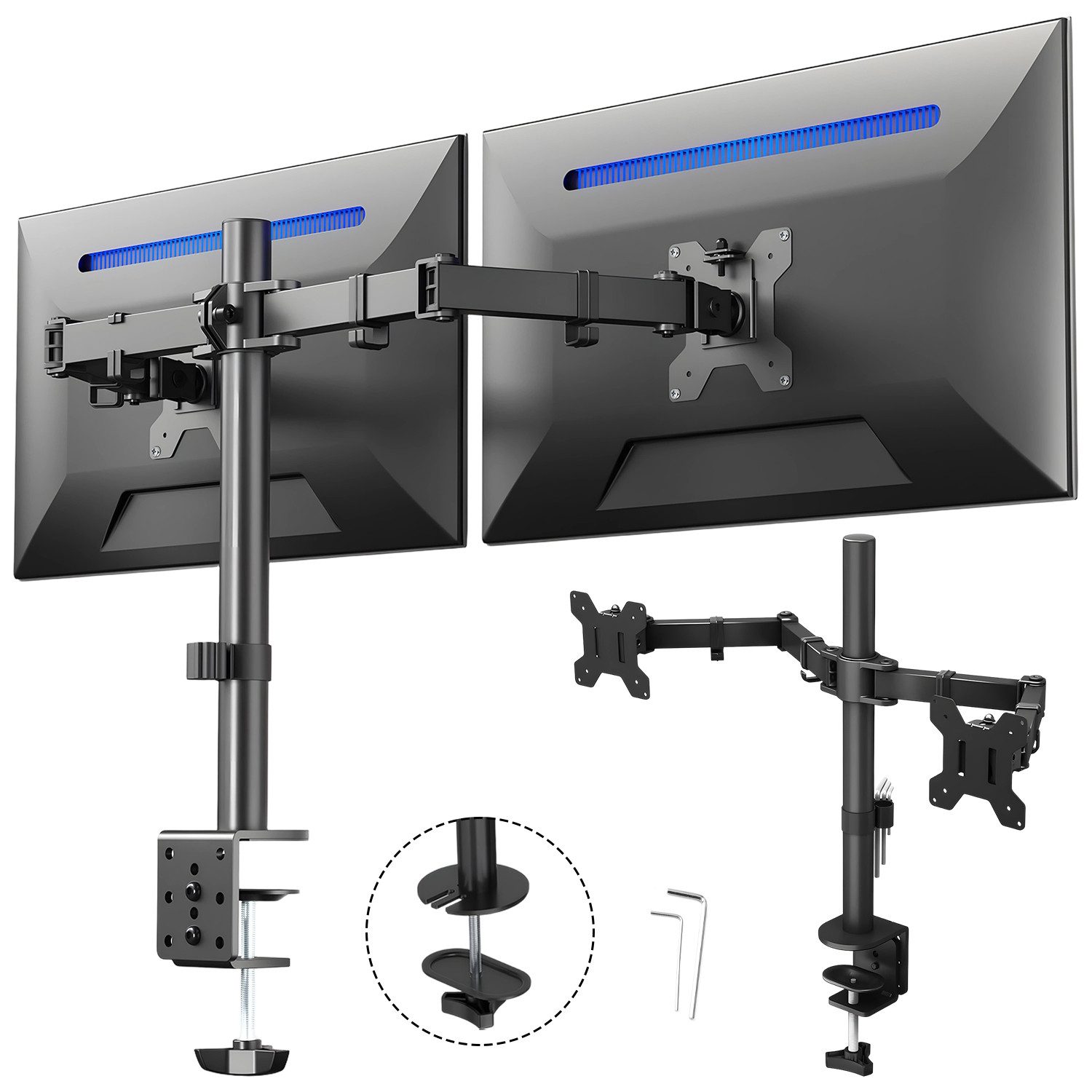AKKEE Monitor-Halterung Bildschirmhalterung, 2 Monitore, 13"-30" Doppelarm, (bis 30 Zoll, VESA 75x75-100x100)