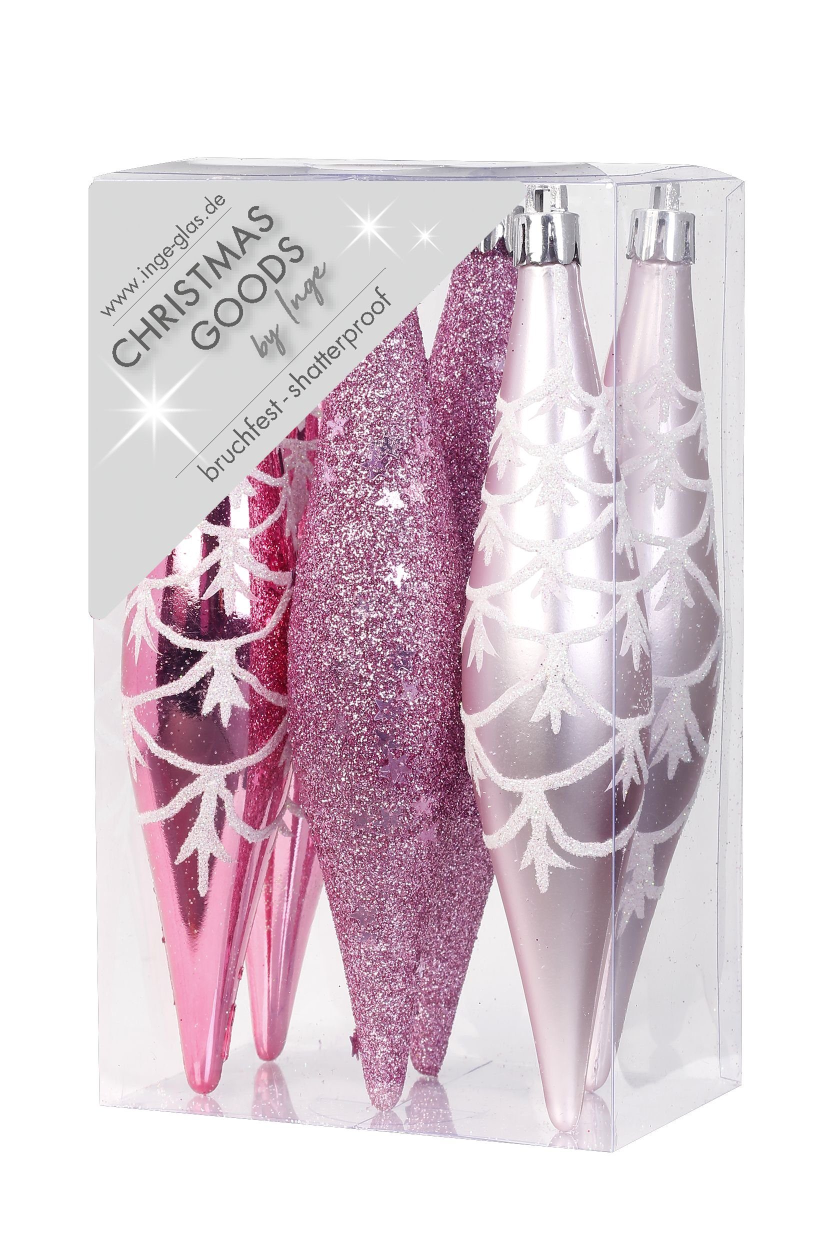 MAGIC by Inge Christbaumschmuck, Christbaumschmuck Eiszapfen 15cm Kunststoff 6er Set - Rosa Mix