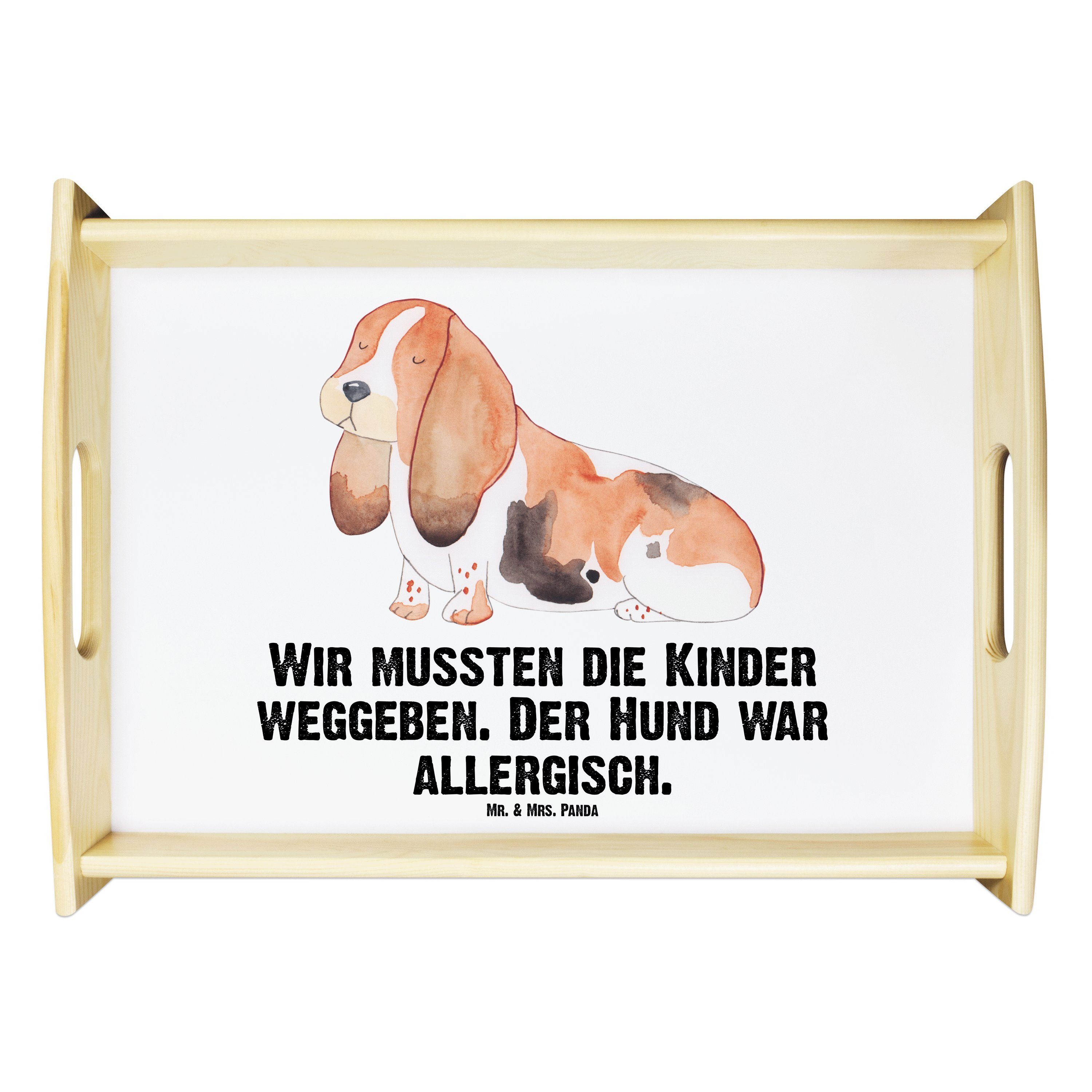 Mr. & Mrs. Panda Tablett Hund Basset Hound - Weiß - Geschenk, kinderlos, Tablett, Hundeliebe, Echtholz lasiert, (1-tlg)