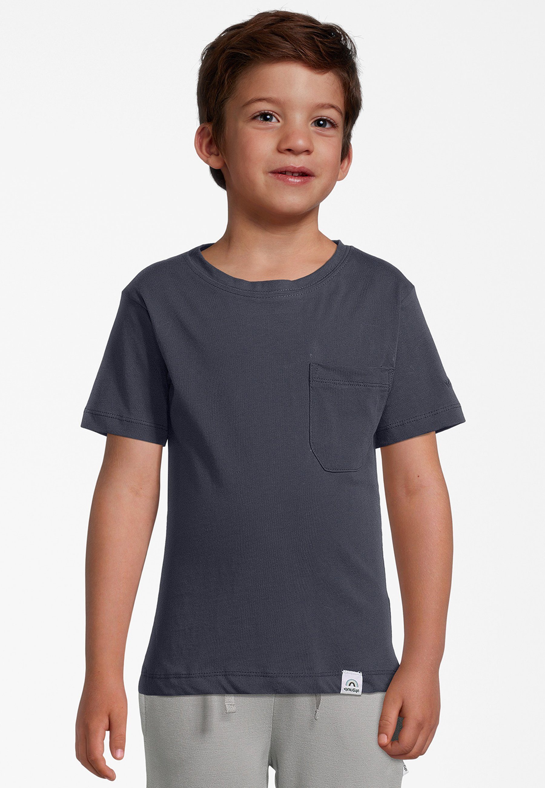 PATCH zertifizierte Blau TEE - Life T-Shirt CREW GOTS NECK Bio-Baumwolle New POCKET
