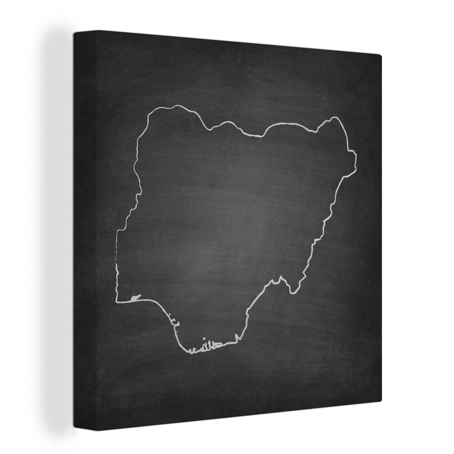 OneMillionCanvasses® Leinwandbild Schwarze und weiße Illustration von Nigeria auf einer Kreidetafel, (1 St), Leinwand Bilder für Wohnzimmer Schlafzimmer