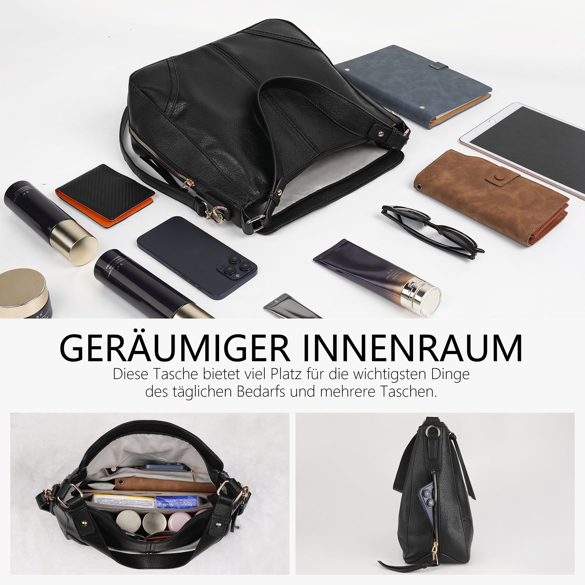 TAN.TOMI Schultertasche Designer Damen Hobo Taschen Handtaschen mit Vielen Fächern, Mit Handschlaufe und Schultergurt (verstellbarer Schultergurt)
