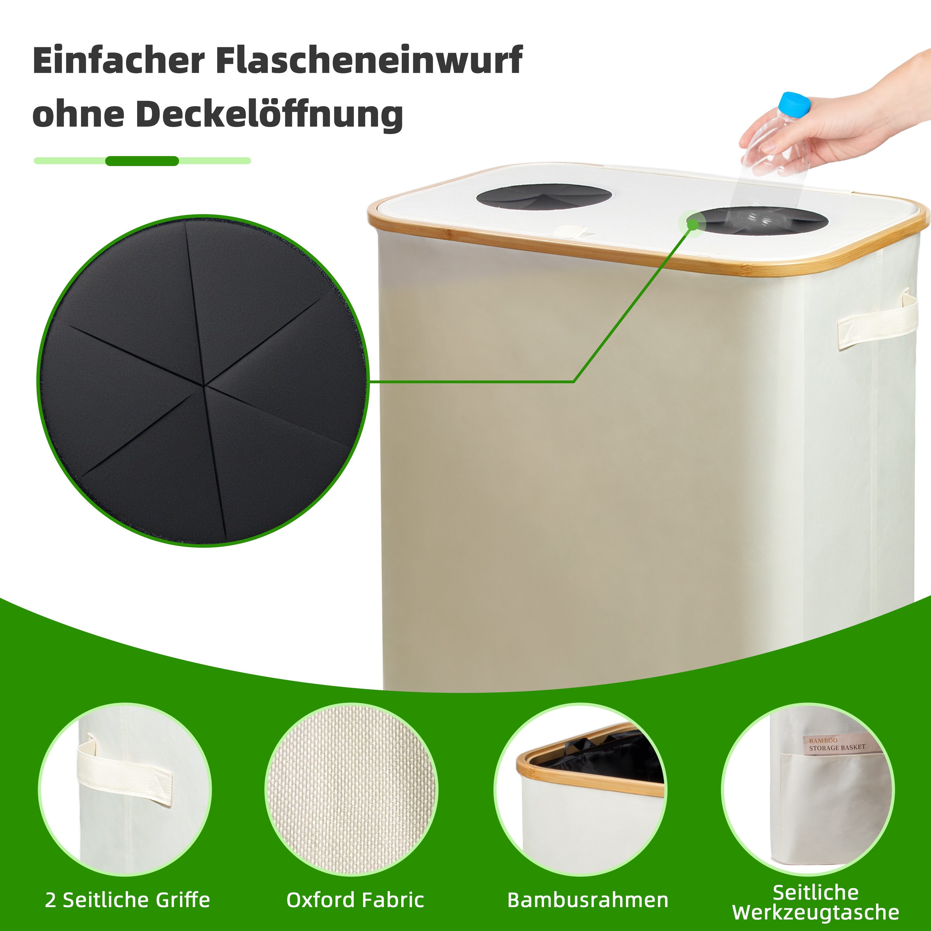 Zedelmaier Fangsack Pfandflaschen Auffangbehälter mit Deckel und XXL Tragetaschen, für Recycling, großes Fassungsvermögen für die Aufbewahrung, 140 l – Bild 5 von 5