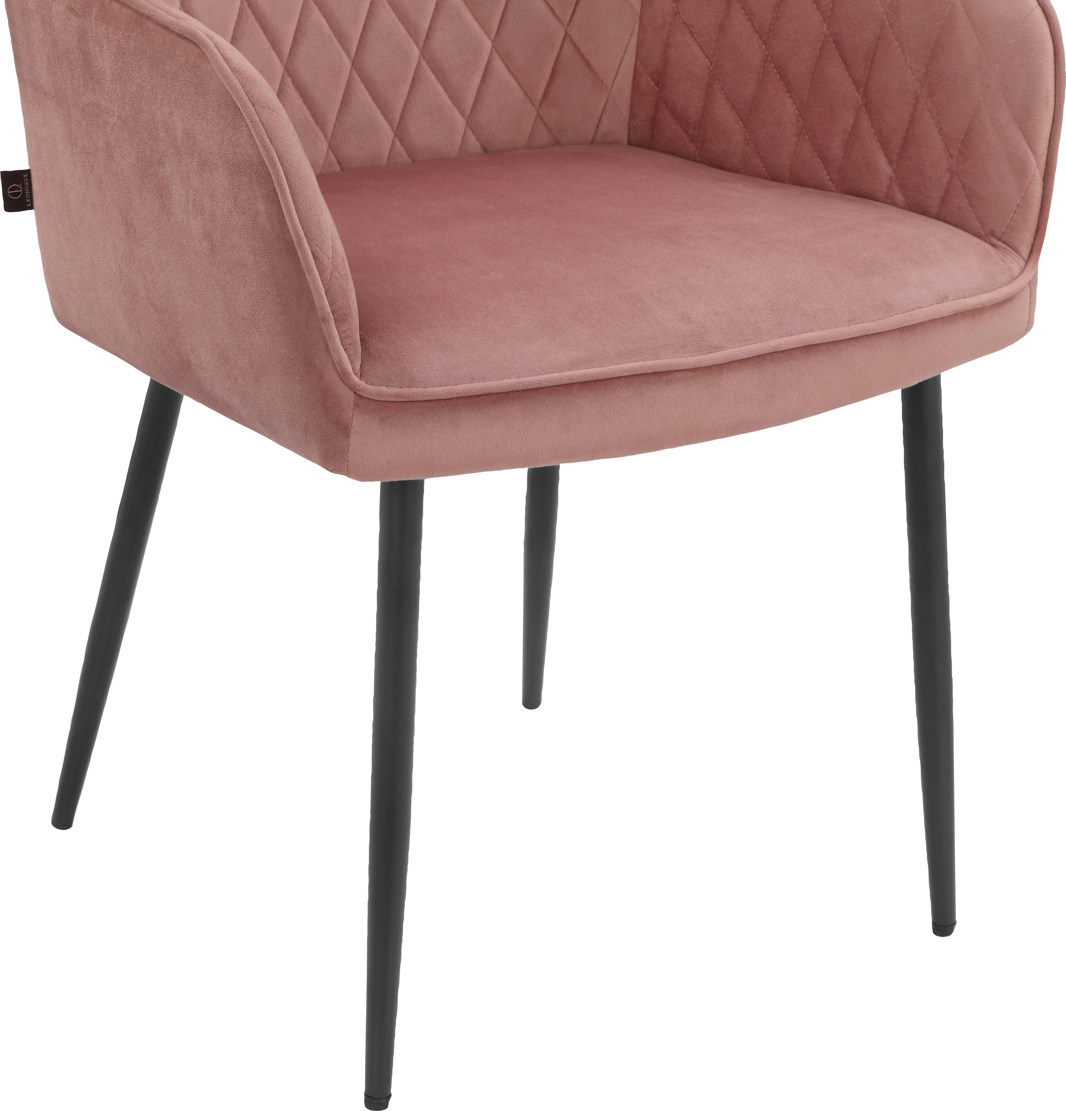 rosa in 50cm und Rücken Sitz | rosa/schwarz gepolstert, (2 mit St), Sitzhöhe Montmerle Leonique Velourstoff Armlehnstuhl Steppung,