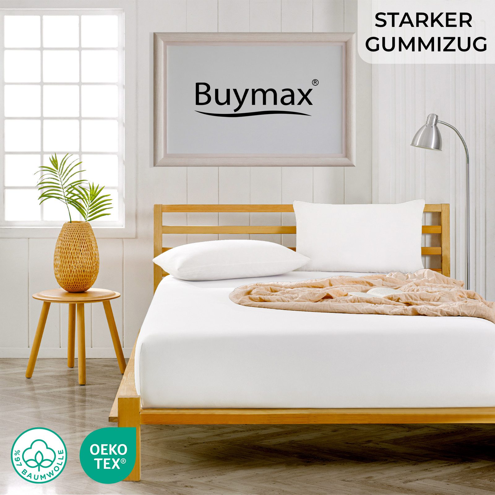 Buymax Spannbettlaken Premium Jersey für Boxspringbett, 95% Baumwolle, bis 35 cm, Jersey, Gummizug: Rundumgummi, (1 Stück), Premium Baumwolle Jersey 250g/m², we – Bild 2 von 5