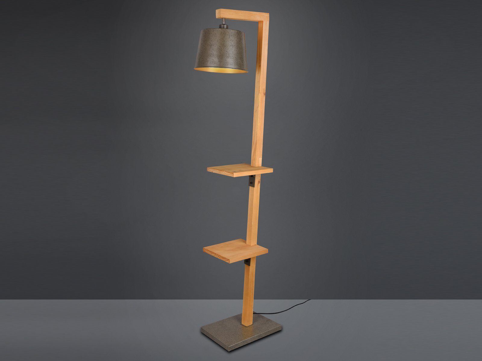 TRIO Leuchten LED Stehlampe, Dimmfunktion, LED wechselbar, Warmweiß, groß-e ausgefallen-e Holz-lampe mit Metall Lampenschirm, Höhe 165cm