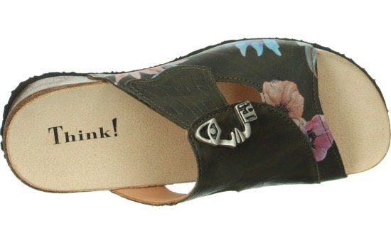 Think! Optik oliv-Pastell Mizzi Pantolette aufwendiger Flowers in