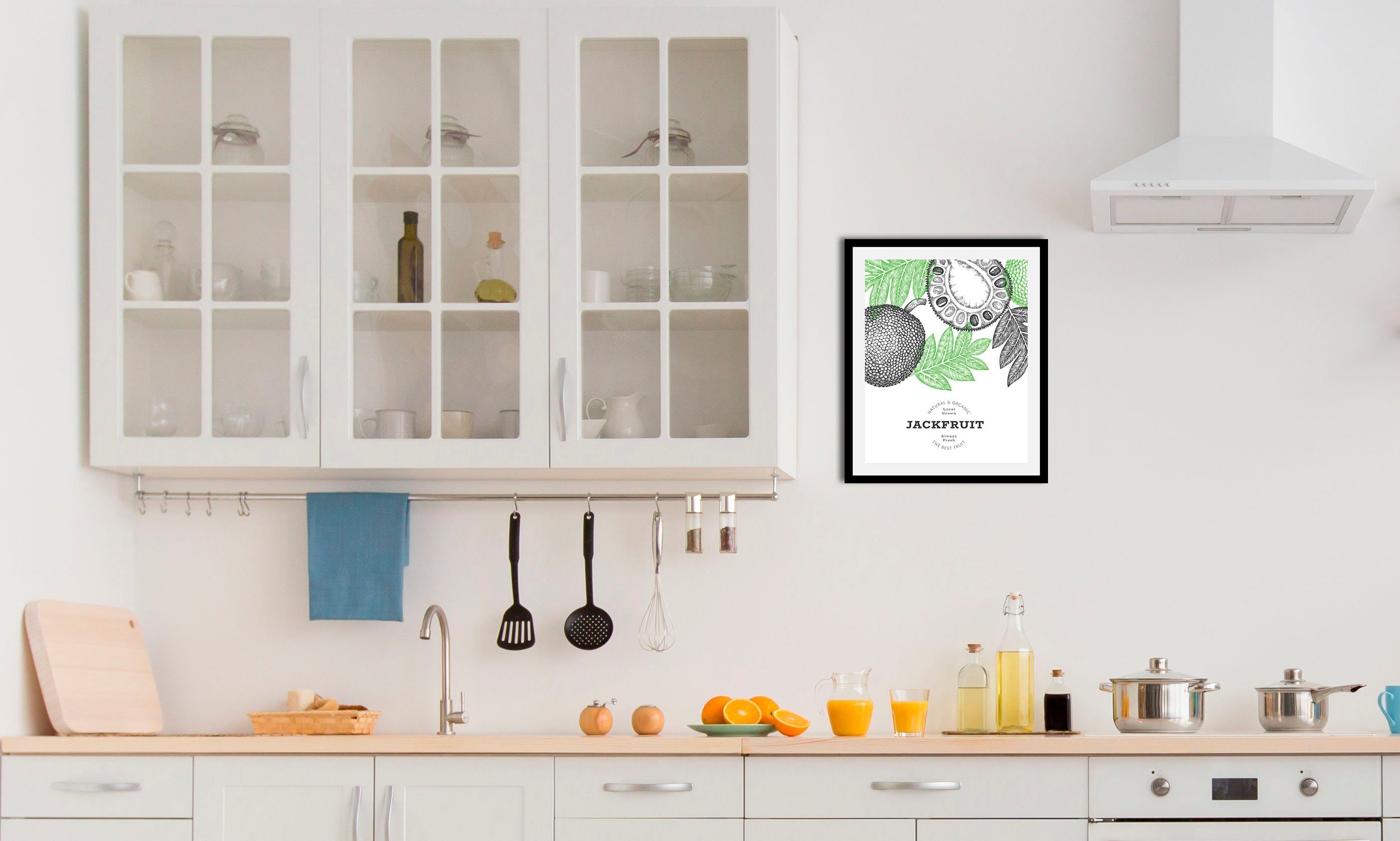 queence Bild Jackfruit, Abstrakt, Figuren, Obst, Obst Bilder, Schriftzug (1 St), gerahmt