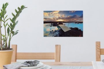 OneMillionCanvasses® Leinwandbild Blaue Lagune bei Sonnenuntergang in Island, (1 St), Wandbild Leinwandbilder, Aufhängefertig, Wanddeko, 30x20 cm