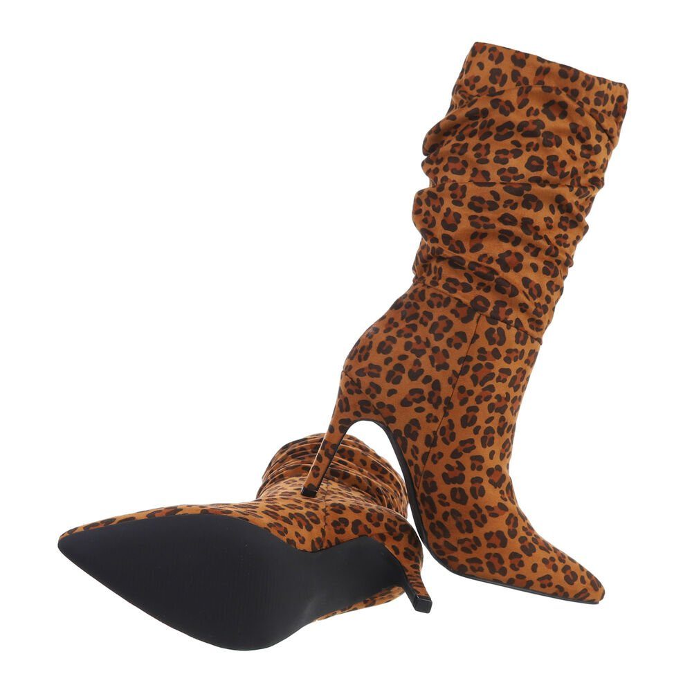 Ital-Design Damen Schlupfschuhe Party & High-Heel-Stiefel in High-Heel Clubwear Leo Pfennig-/Stilettoabsatz Stiefel