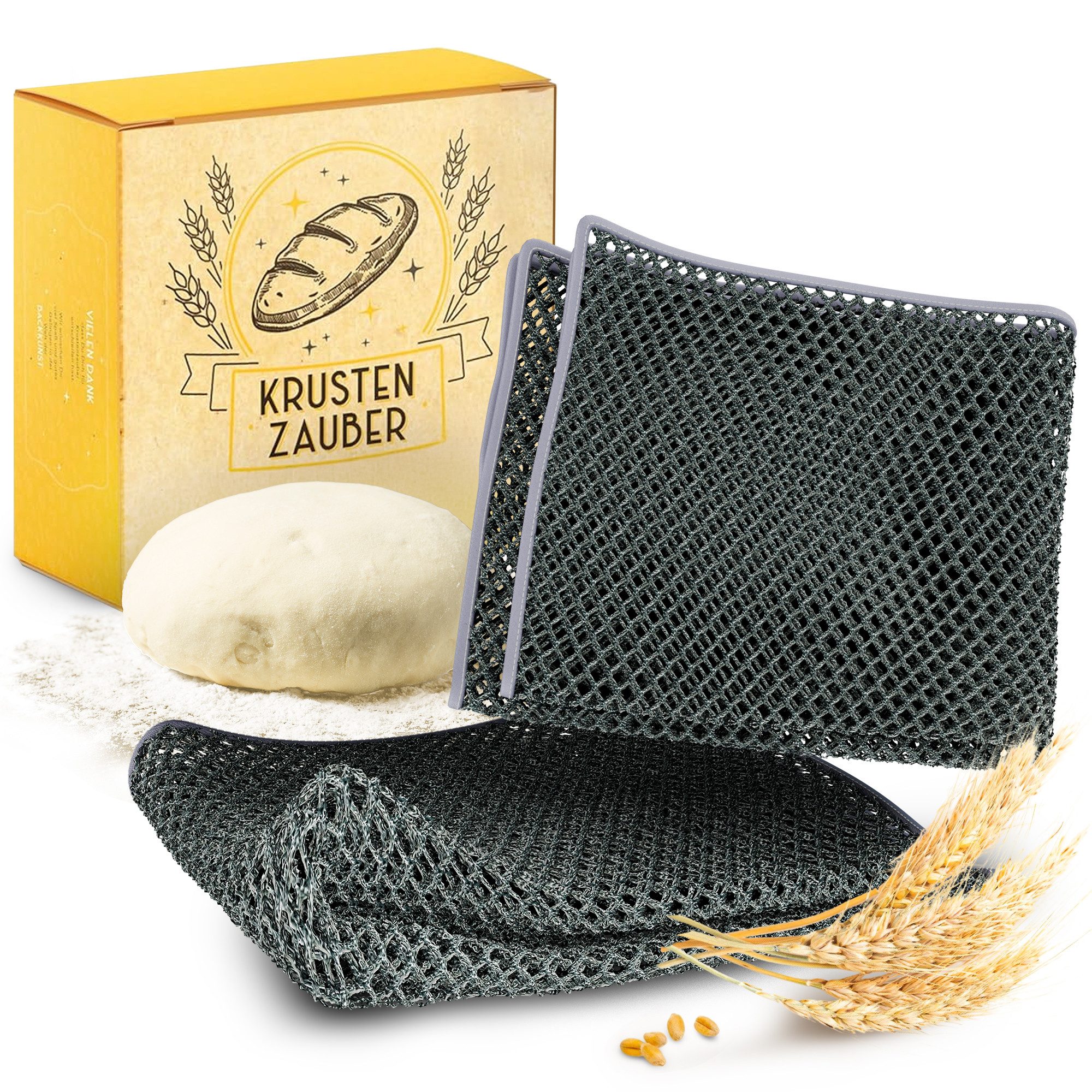Krustenzauber Backmatte Zubehör - Brotschlingen, Schneebesen, Backmatte, Teig Reinigungstücher, 2x Teigreinigungstuch