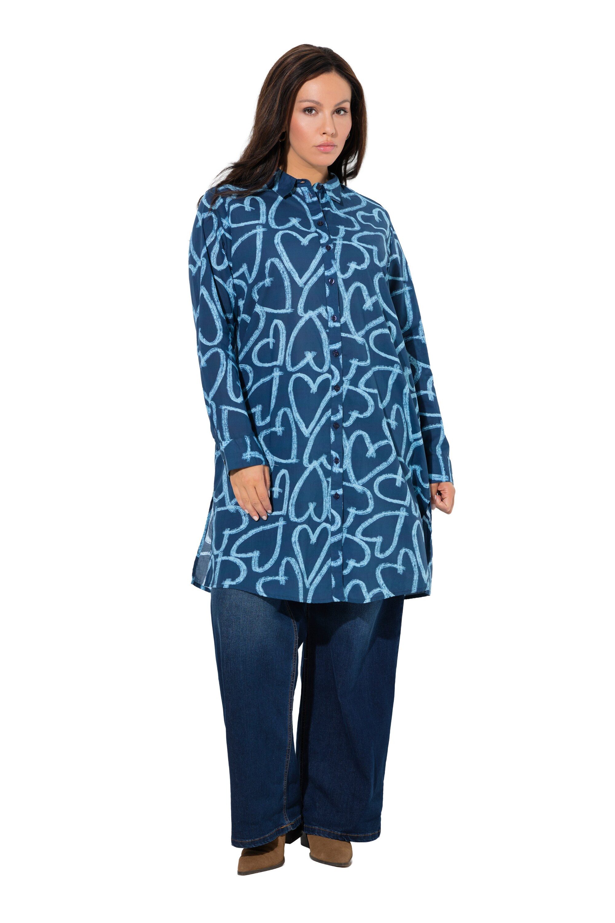 Ulla Popken Longbluse Longbluse Herzen Hemdkragen Langarm günstig online kaufen