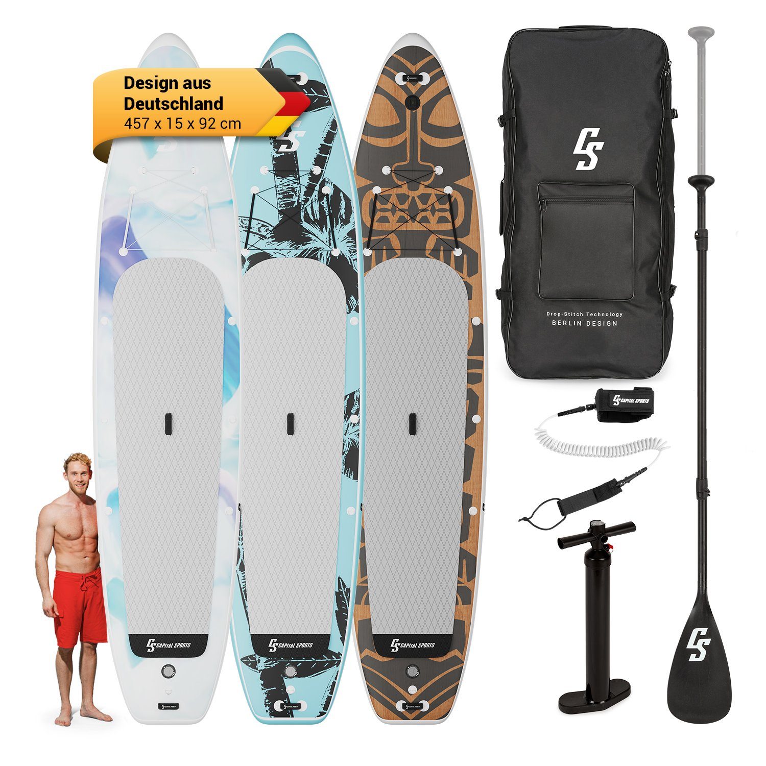 Capital Sports Inflatable SUP-Board Kipu Allrounder Tandem, Paddle Board, (Set), Stand Up Paddling Board Standup Paddle Board SUP Board Paddel Board
