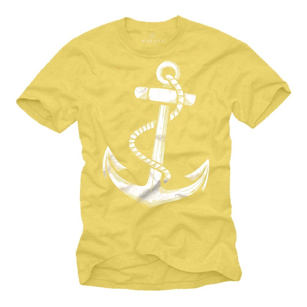 MAKAYA T-Shirt Anker Print Hamburg Segel Kleidung Herren Männer Jungen Piraten mit Druck, aus Baumwolle Gelb