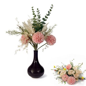 Kunstblume Kunstblumen-Strauß rosa mit Dahlien Eukalyptus wie echt Wiesenblumen, matches21 HOME & HOBBY, Höhe 37 cm, Großer Blumen-Strauß für Vasen als realistische Blumen-Deko