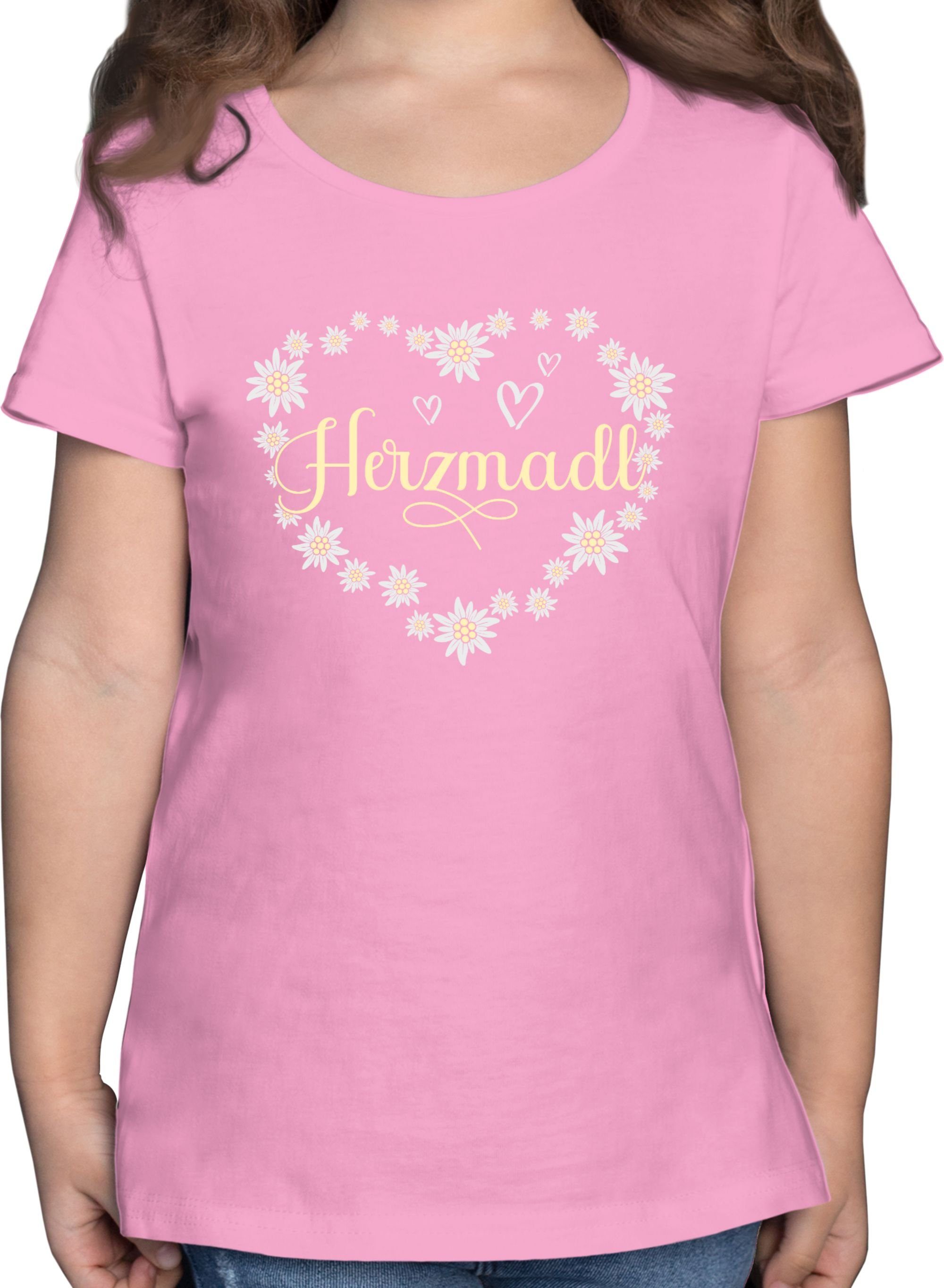 Shirtracer T-Shirt Herzmadl Madel Madl Mädel Mode für Oktoberfest Kinder Outfit 02 Rosa
