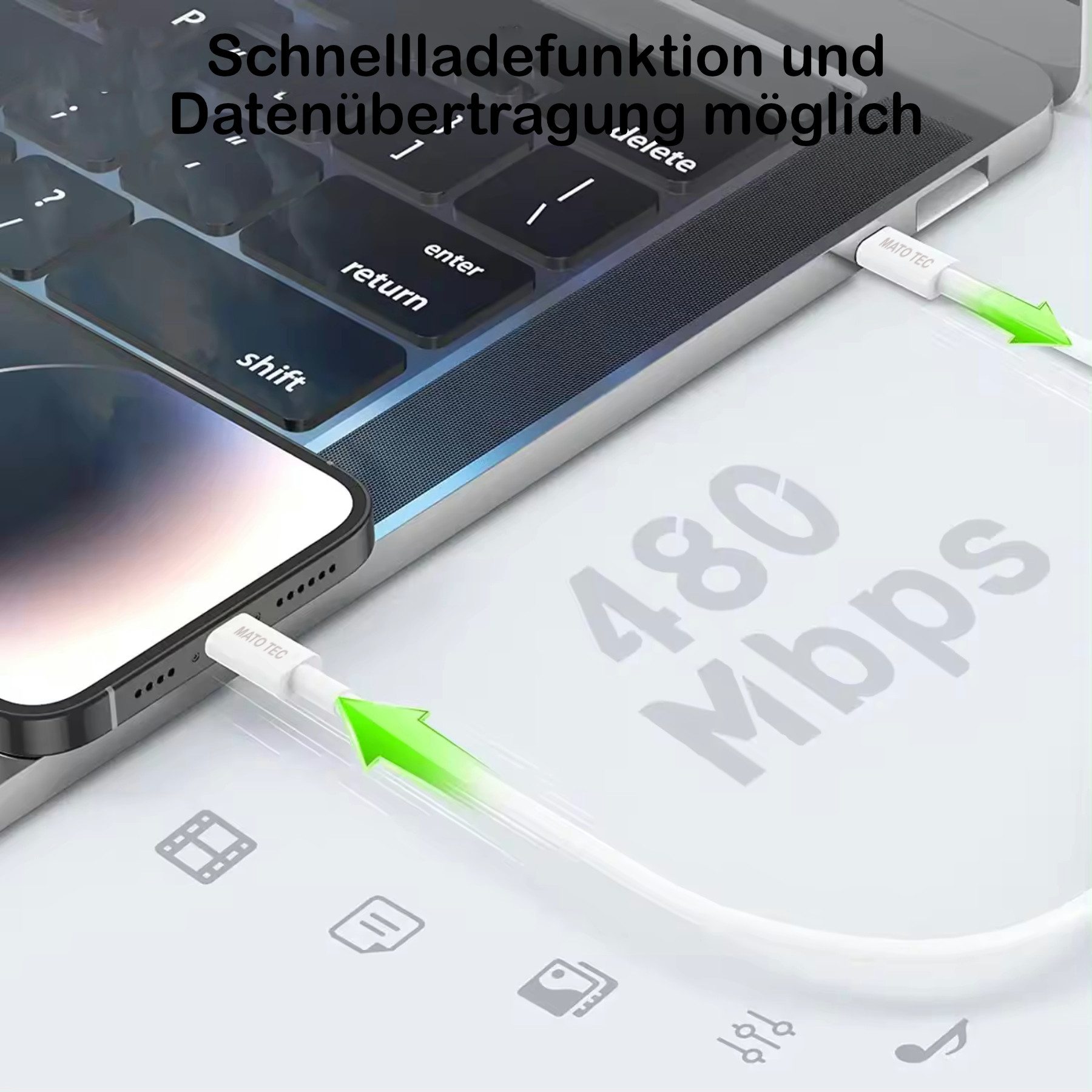 Alpha Electronics Ladekabel passt für iPhone 8 11 12 13 14 X XS XR Pro Max Mini Autoladekabel, Lightning, USB Typ C, Lightning, USB Typ C (200 cm), Datenübertragung