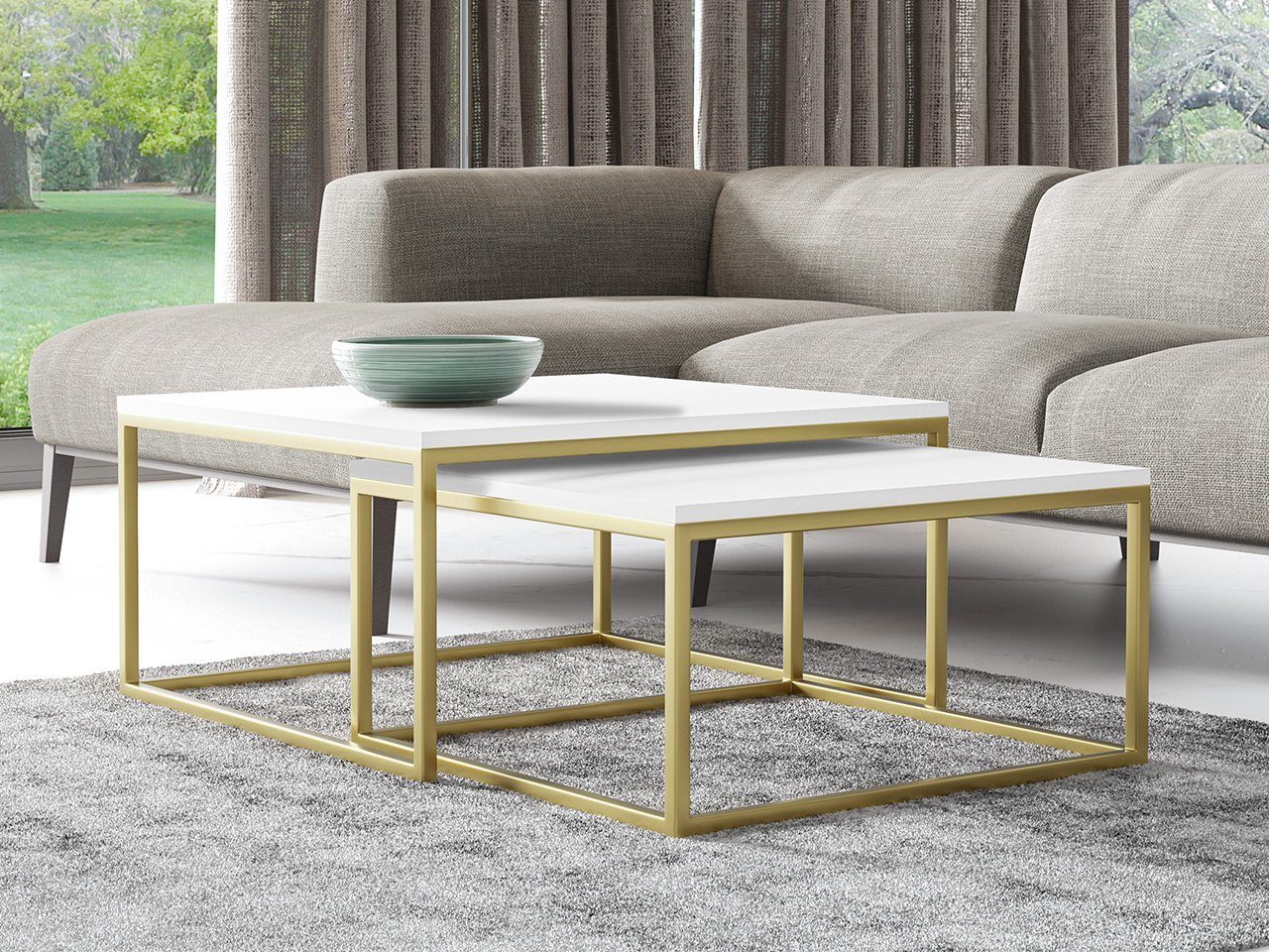 MIRJAN24 Couchtisch Dual Gold (2er-Set), Vierkantrohrrahmen günstig online kaufen