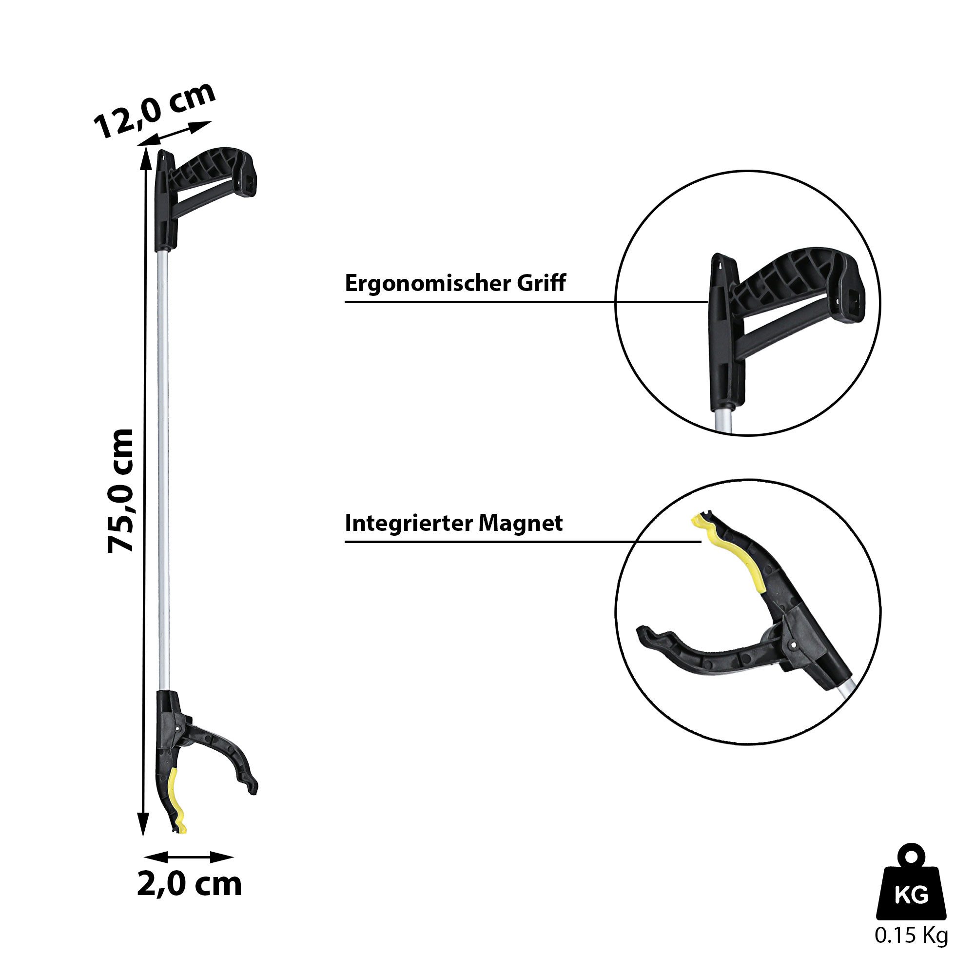 CEPEWA Greifarm 75cm mit Magnet Greifzange Greifer Greifhilfe Aluminium