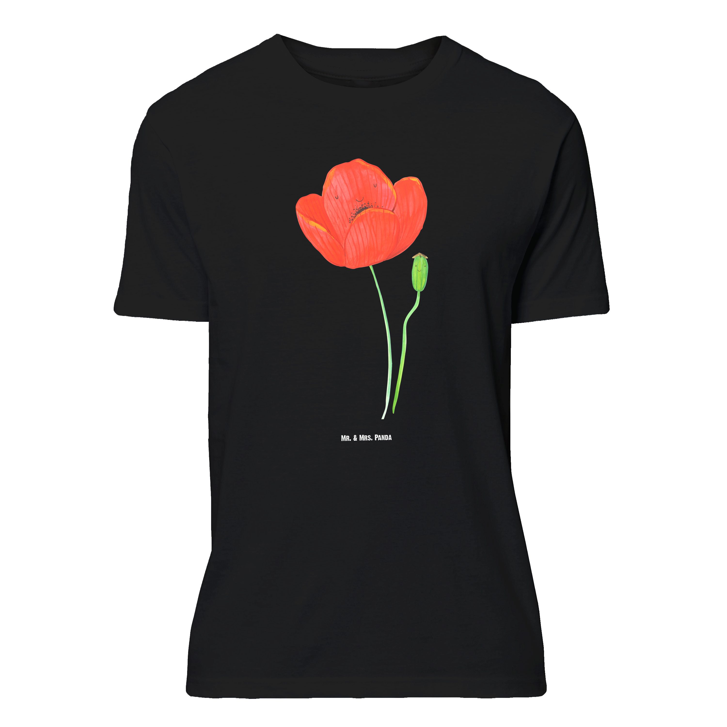 Mr. & Mrs. Panda T-Shirt Blume Mohnblume, Розмір XL T-Shirt, Schwarz, Mohnblume, Damen, Tshirt, (Packung, 1-tlg)