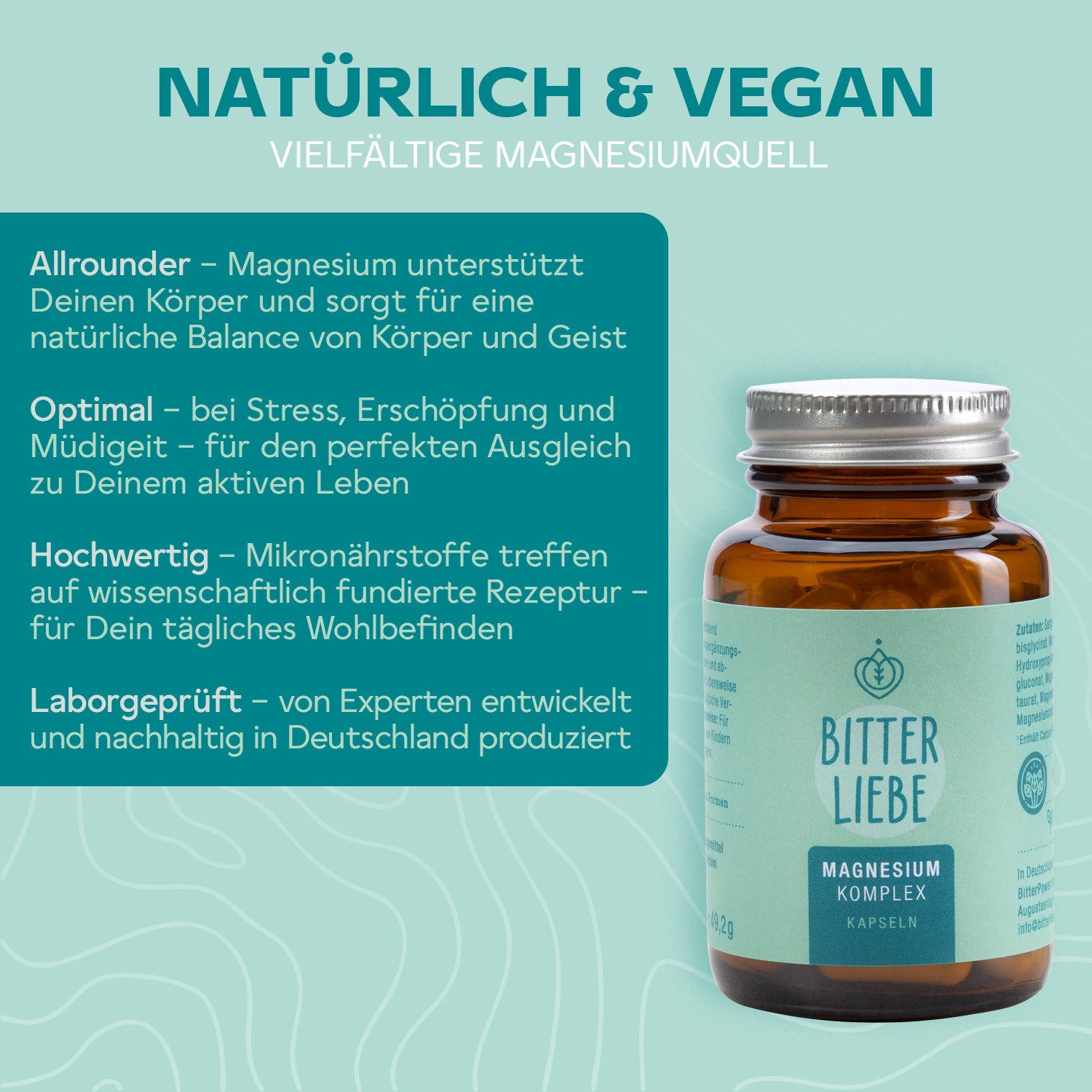 BitterLIebe - Magnesium Komplex - Kapseln mit Glycinate, Bisglycinat & Citrat - Kapseln