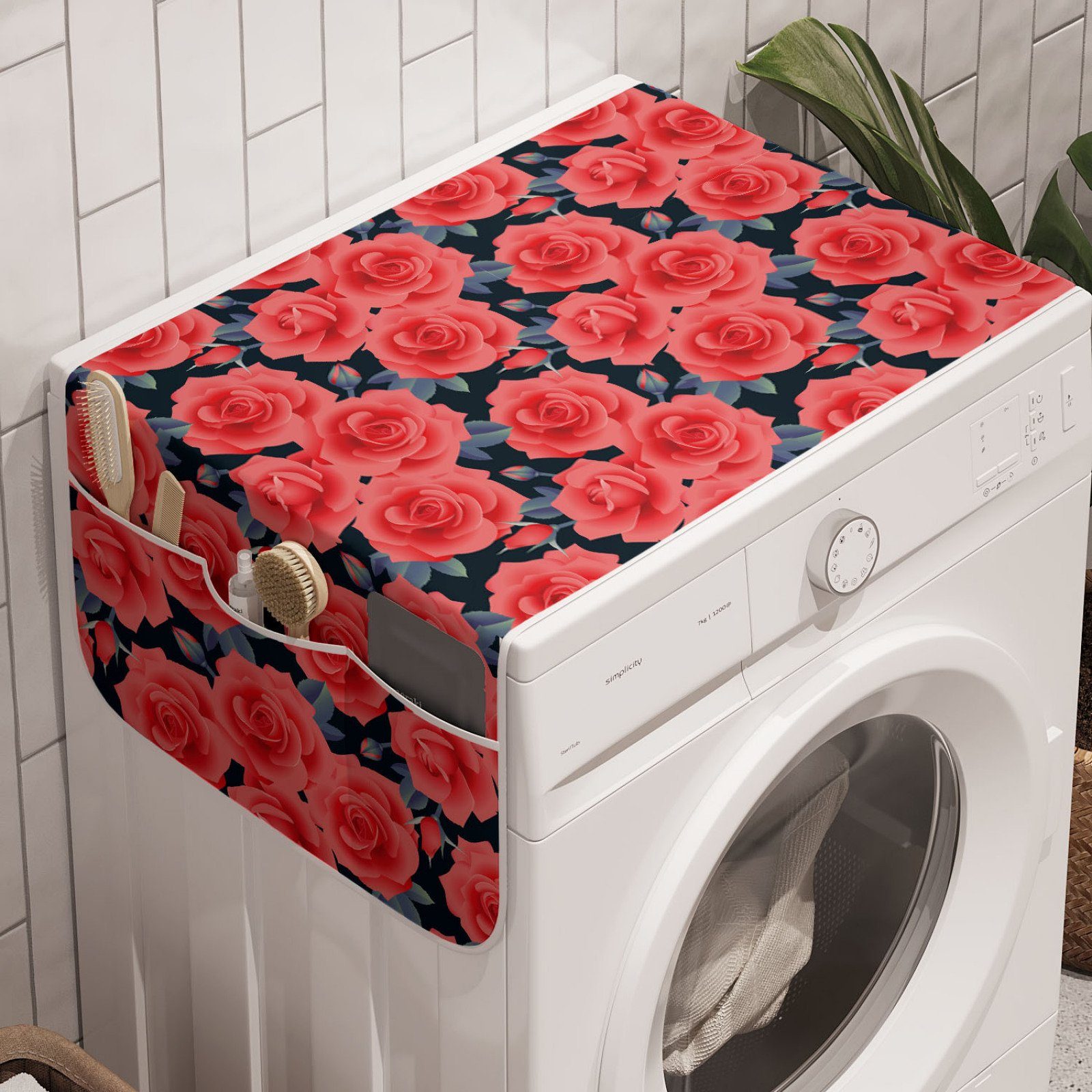 Abakuhaus Badorganizer Anti-Rutsch-Stoffabdeckung für Waschmaschine und Trockner, Blumen Romantische Blüten-Knospen