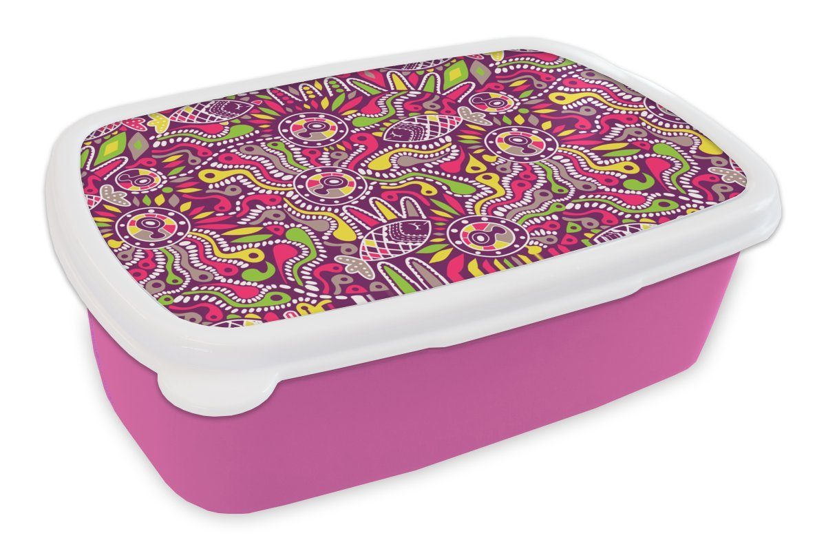 Kunststoff Kunststoff, Regenbogen Snackbox, - für Muster, Mädchen, Neon rosa MuchoWow Erwachsene, - (2-tlg), Brotdose - Lunchbox Fische Kinder, Brotbox