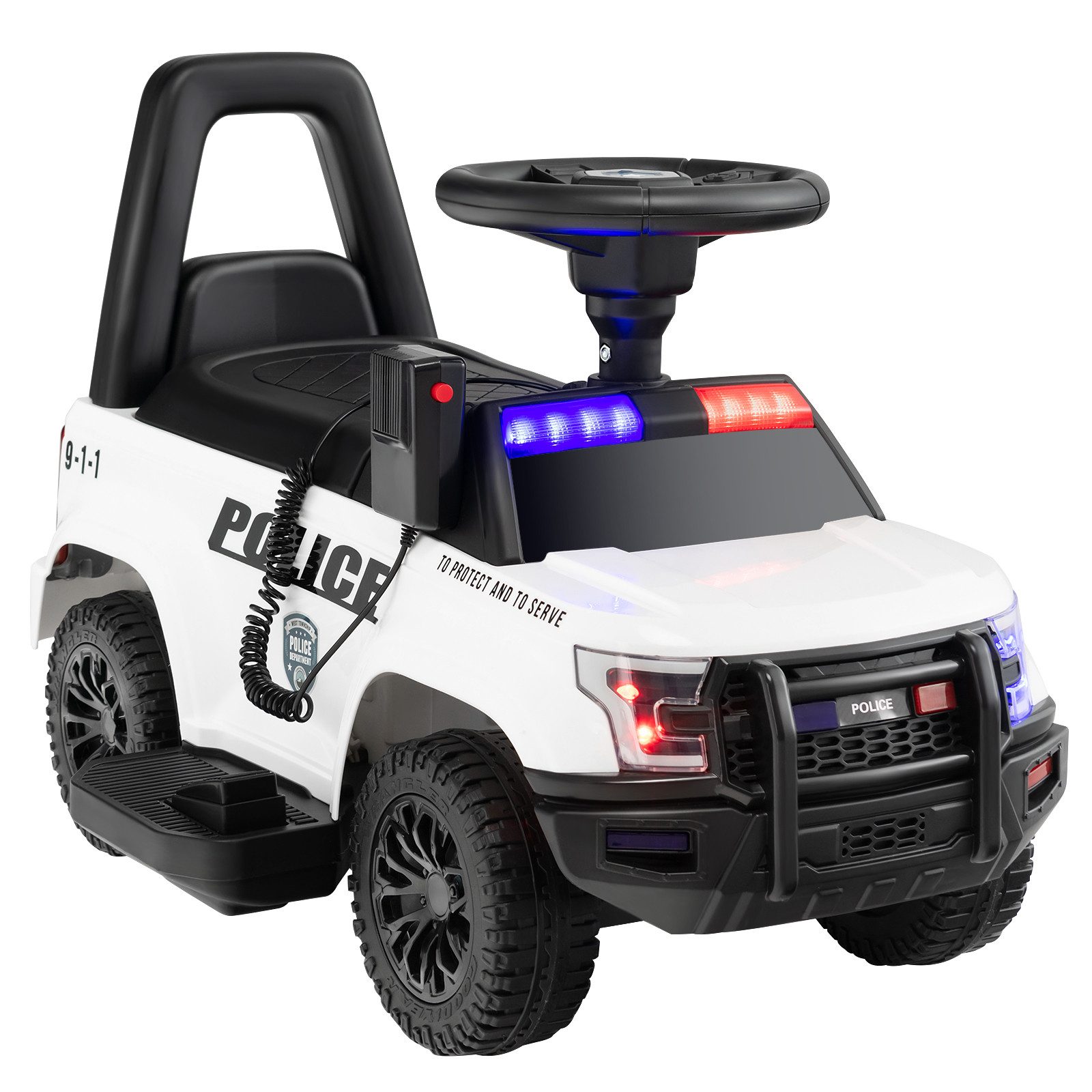 COSTWAY Elektro-Kinderauto 6V Polizei Spielzeugauto, mit Stauraum