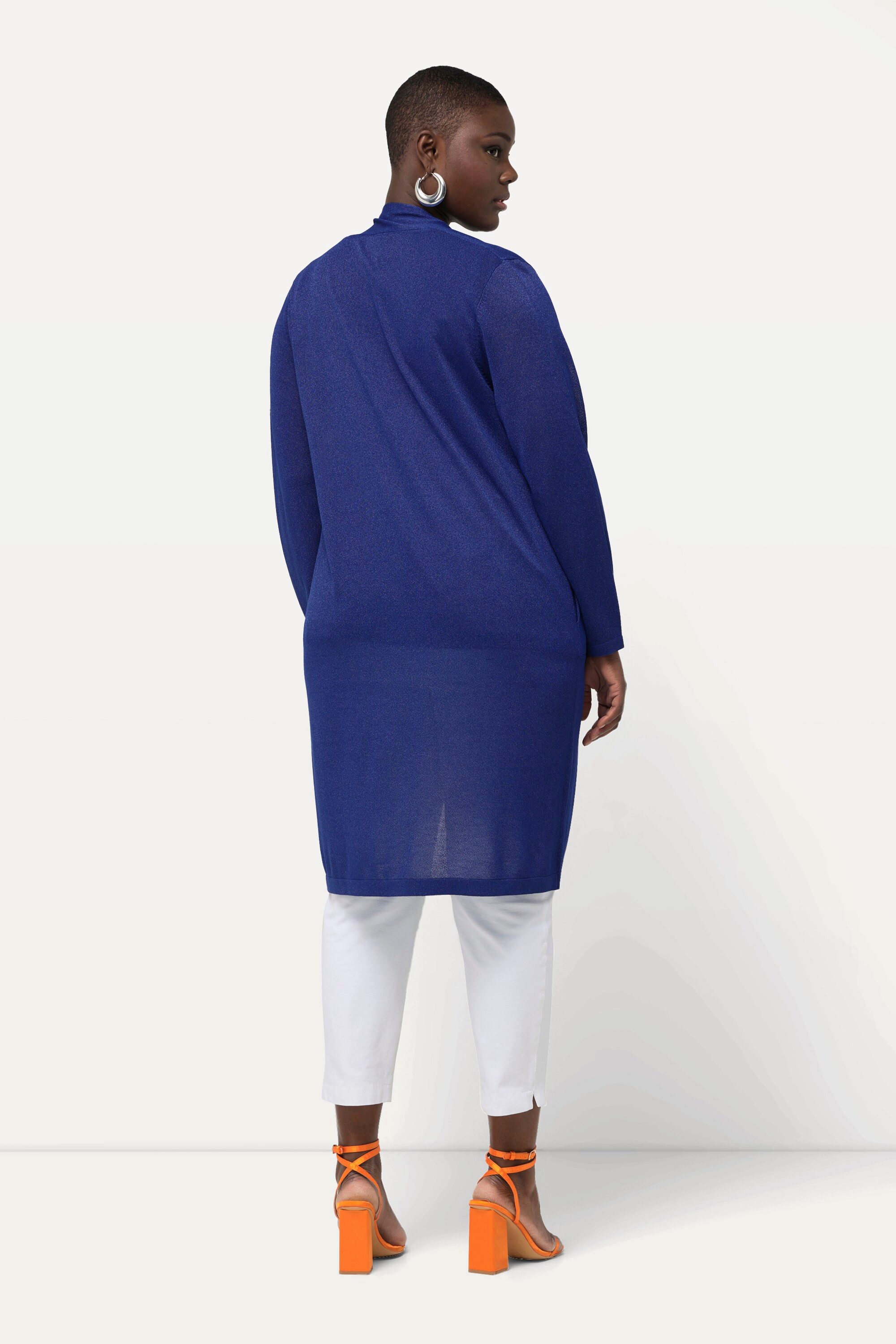 Ulla Popken Langjacke Long-Strickjacke Glitzer Stehkragen V-Ausschnitt