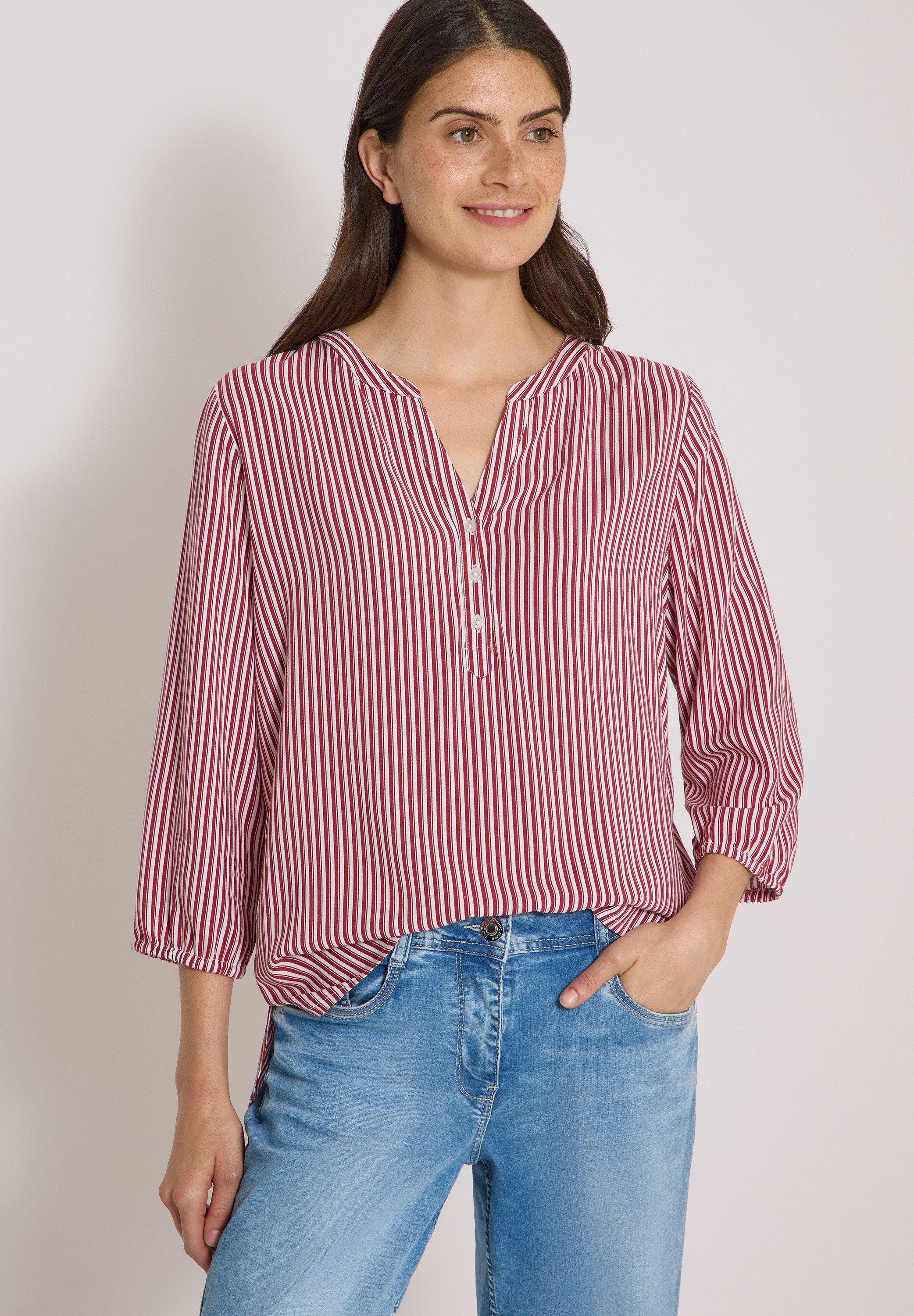 CECIL Shirtbluse mit geschlitztem Rundhalsausschnitt